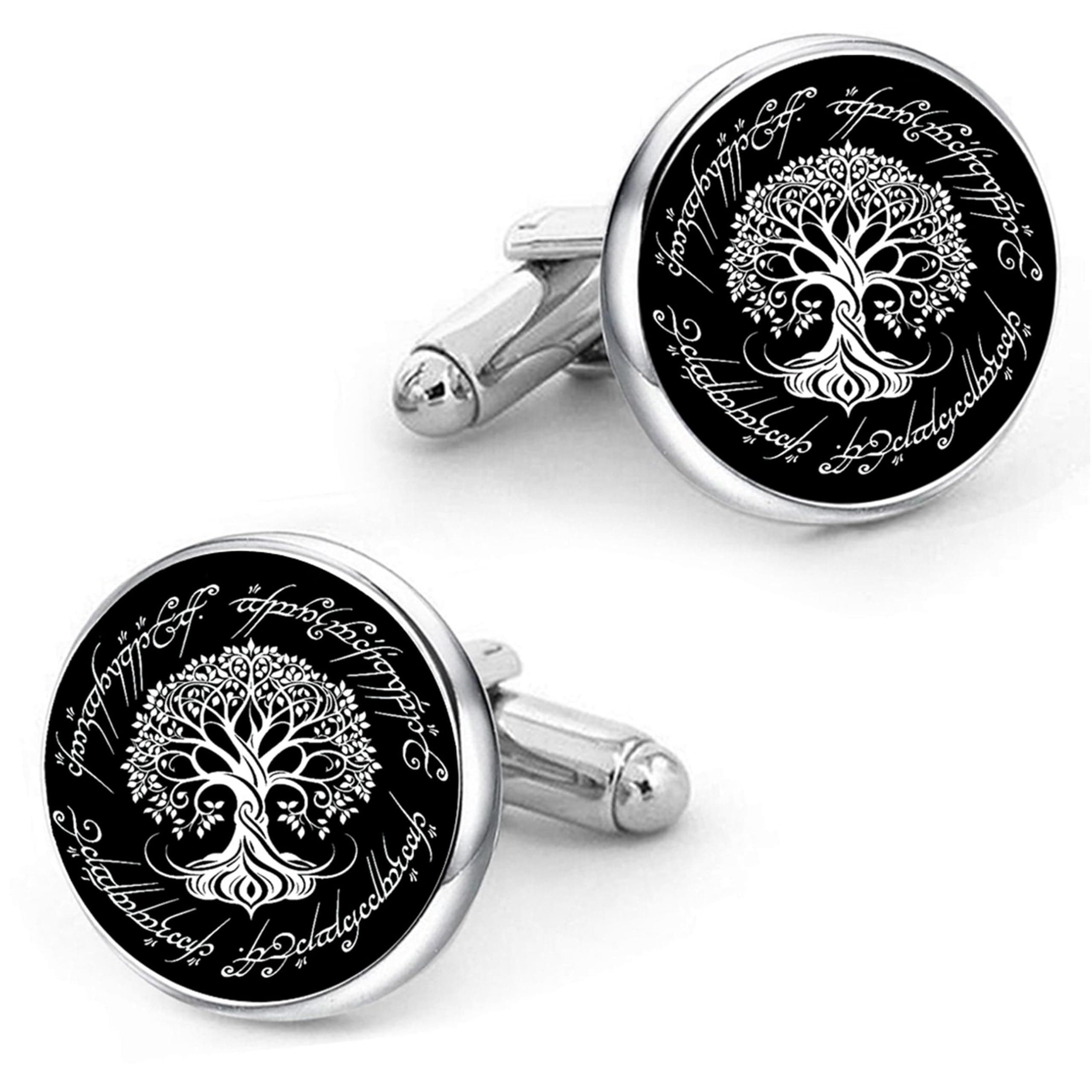 Kooer Cufflinks For Men, White Tree Cufflinks Wedding Christmas Tree of Life Cuff Links Gift For Men Father Dad Husband