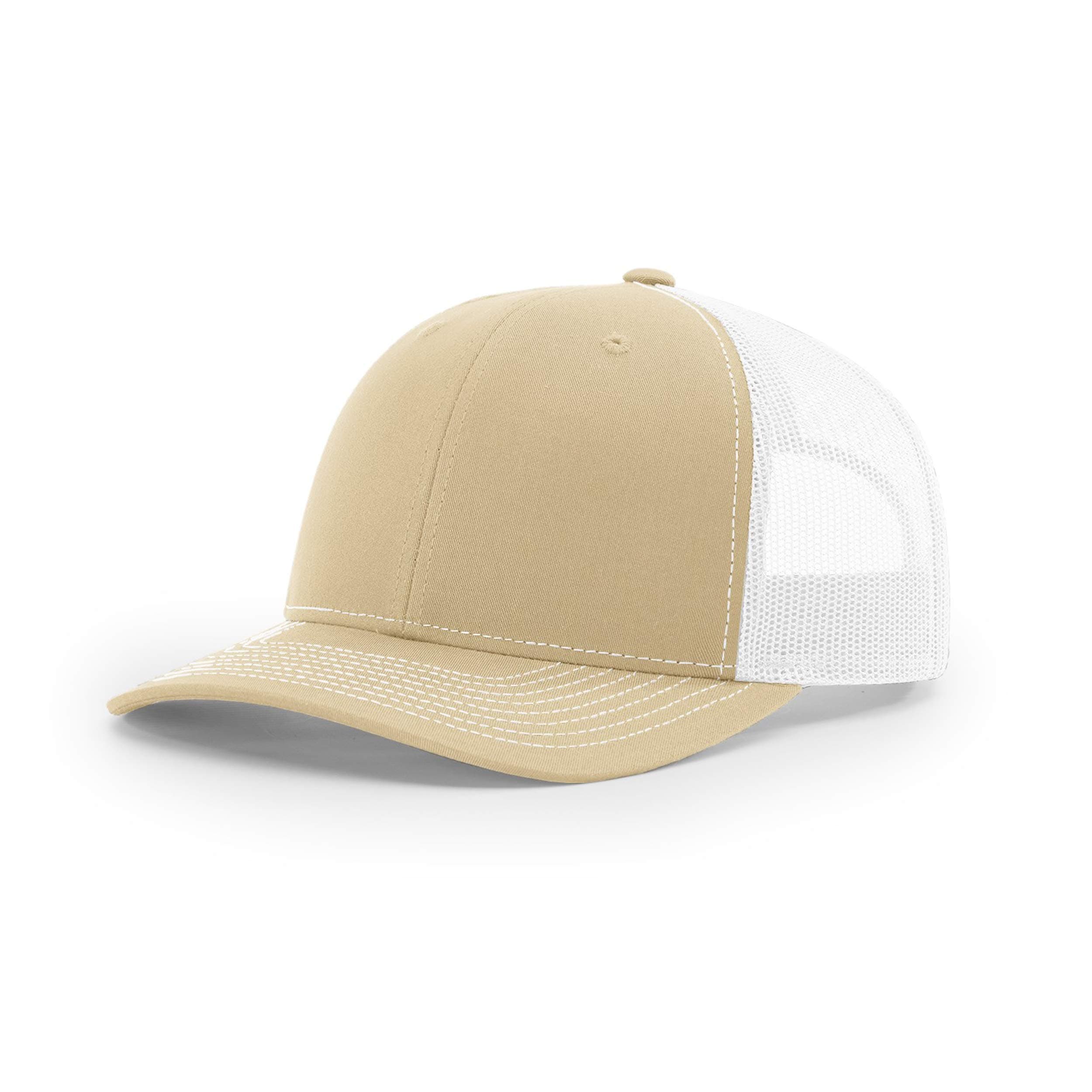 Richardson Unisex 112 Trucker Adjustable Snapback Baseball Cap, Split Khaki/White, One Size Fits Most