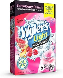Singles To Go Caffeinated Water Drink Mix, Powder Packets, Strawberry Punch, 6 Servings Per Box, 1 Box, 6 Single Servings