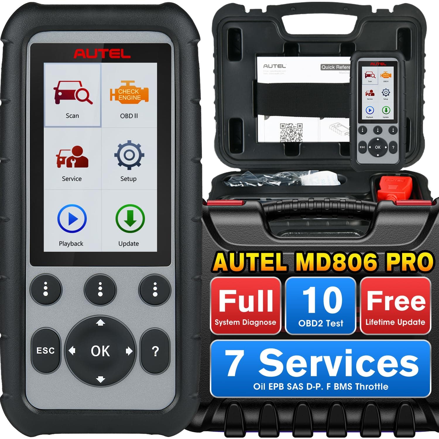 Autel MaxiDiag MD806 Pro OBD2 Scanner Automotive Scan Tool with All System Diagnosis and Auto VIN, Oil Reset, EPB, SAS, BMS, DPF Regen, Parking Brake Pad Relearn, Throttle and Adjust A/F Services