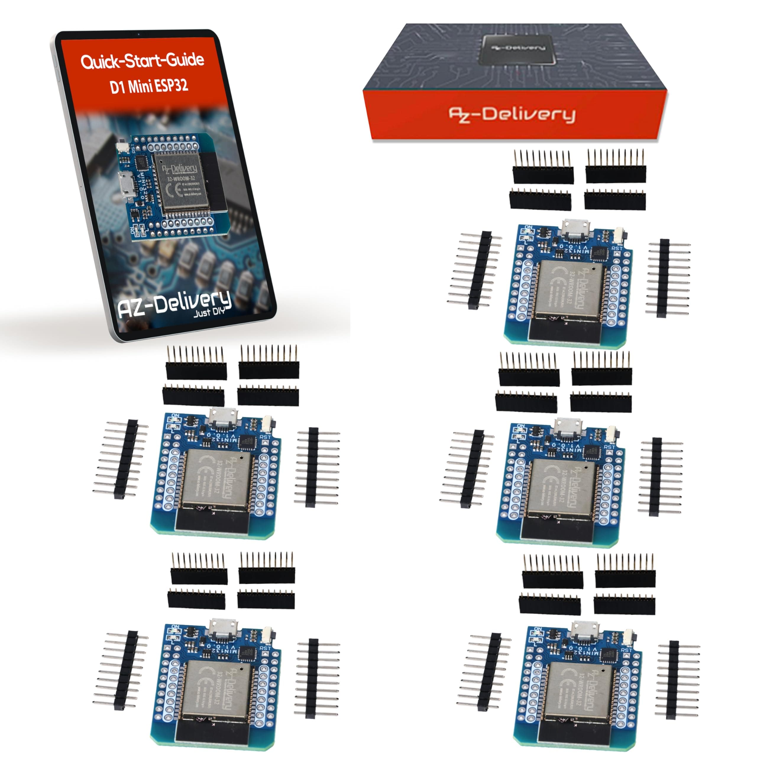 D1 Mini NodeMCU ESP32 ESP-WROOM-32 WLAN WiFi Bluetooth IoT Development Board 5V compatible with Arduino including E-Book! (Pack of 5)
