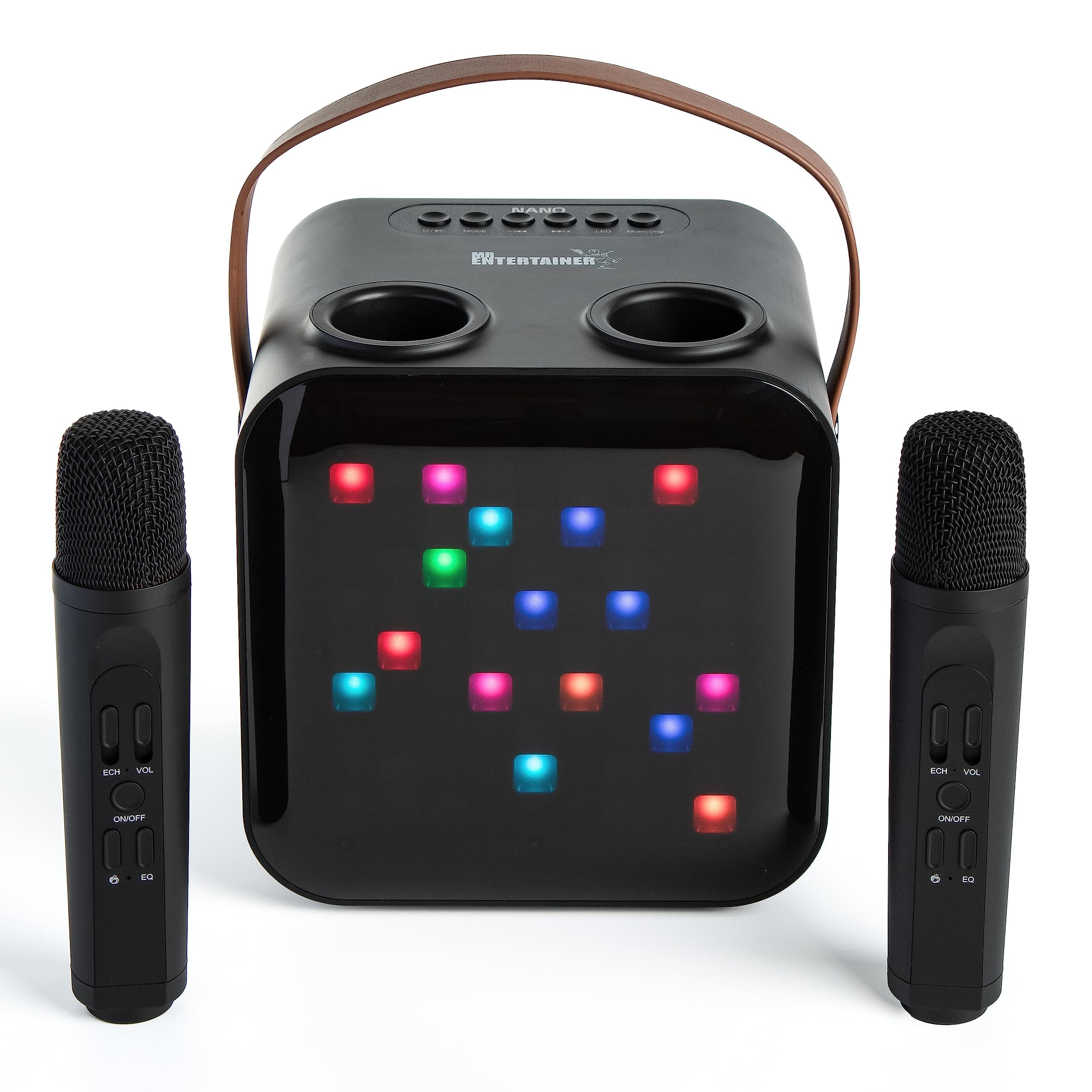 Karaoke Machine & Portable Speaker with 2 Wireless Microphones & Lights. Mr Entertainer Nano