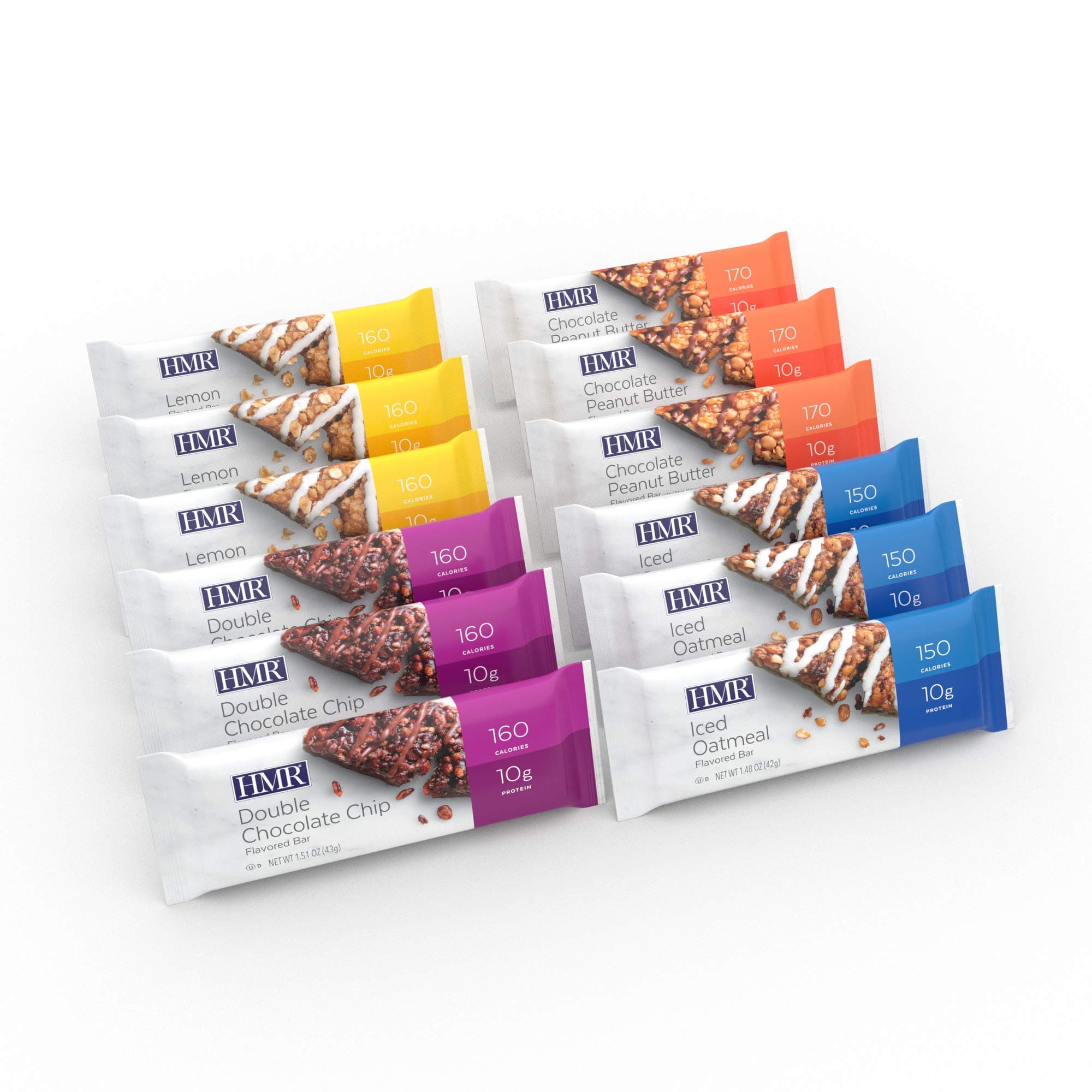 HMR BeneFit Bar Variety Pack, includes: 3 each of Chocolate Peanut Butter Flavored Crunch, Double Chocolate Chip, Iced Oatmeal Flavored Crunch, Lemon Flavored Crisp, 12 count, (Packaging May Vary)