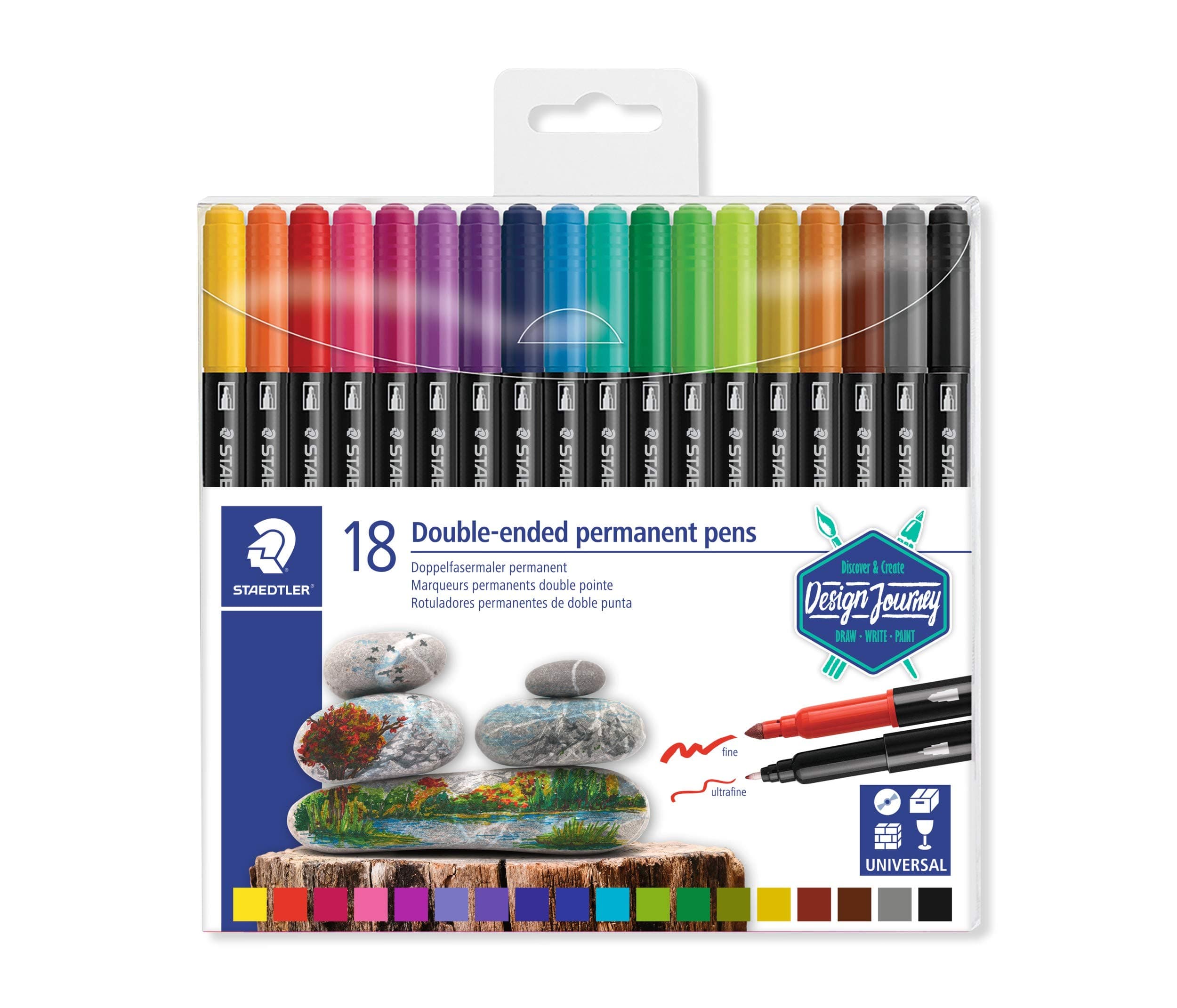 STAEDTLER 3187 TB18 Double Ended Permanent Pens, Assorted Colour, Pack of 18