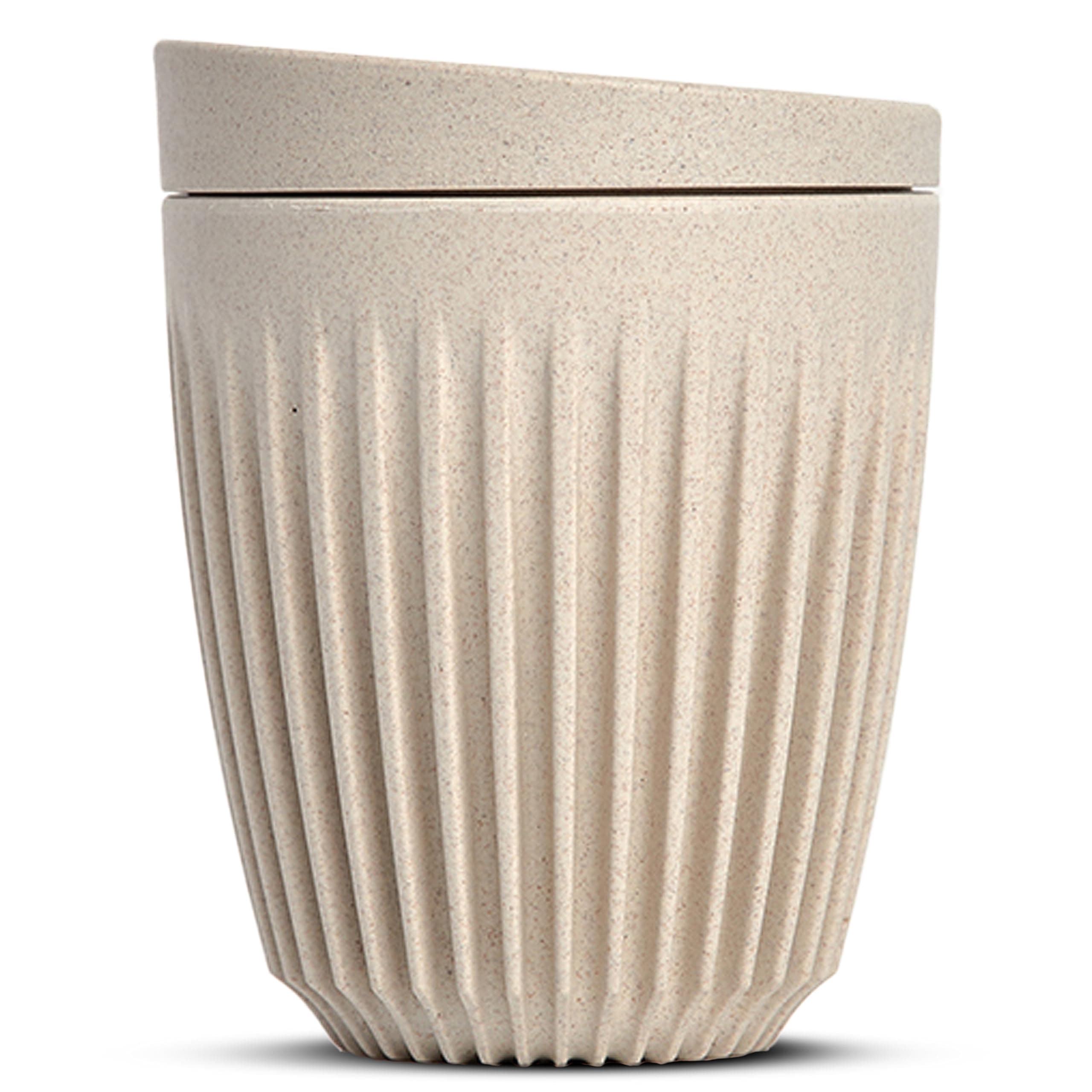 Coffee Cups with Lids - Reusable Coffee Cup with Unique Fins for Espresso, Cappuccino, Americano, Mocha - Insulated & Portable Latte Cups Made with Repurposed Coffee Husks (Natural, 8oz)