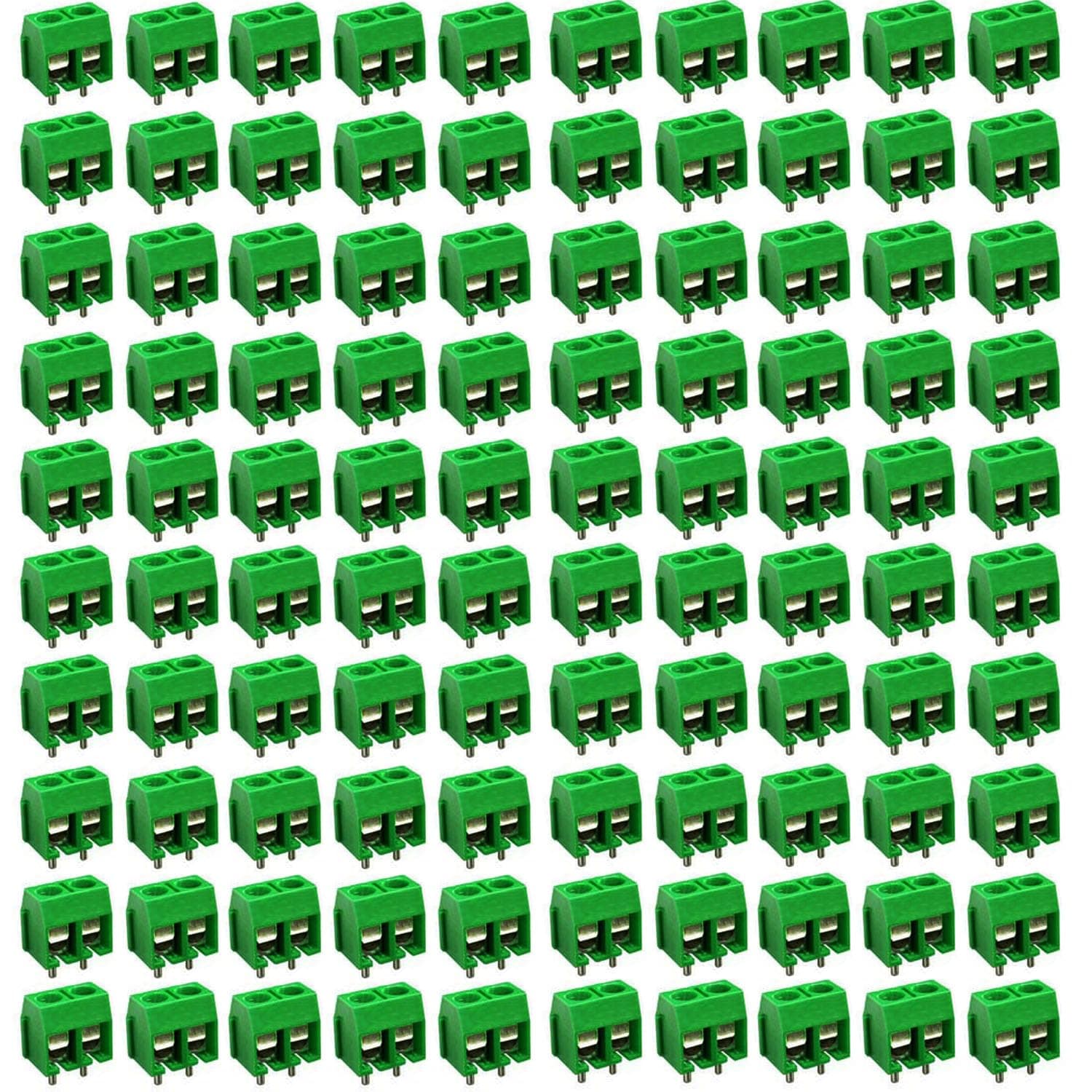RUNCCI-YUN100Pcs 2 Pin 5 mm PCB Mount Screw Terminal Block Connector 300V 10A (Green)