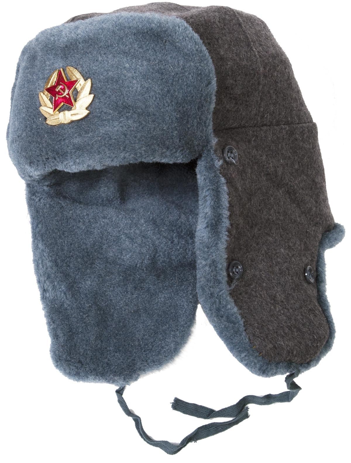 Authentic Russian Army Ushanka Winter Hat, with Soviet Army Officer Insignia