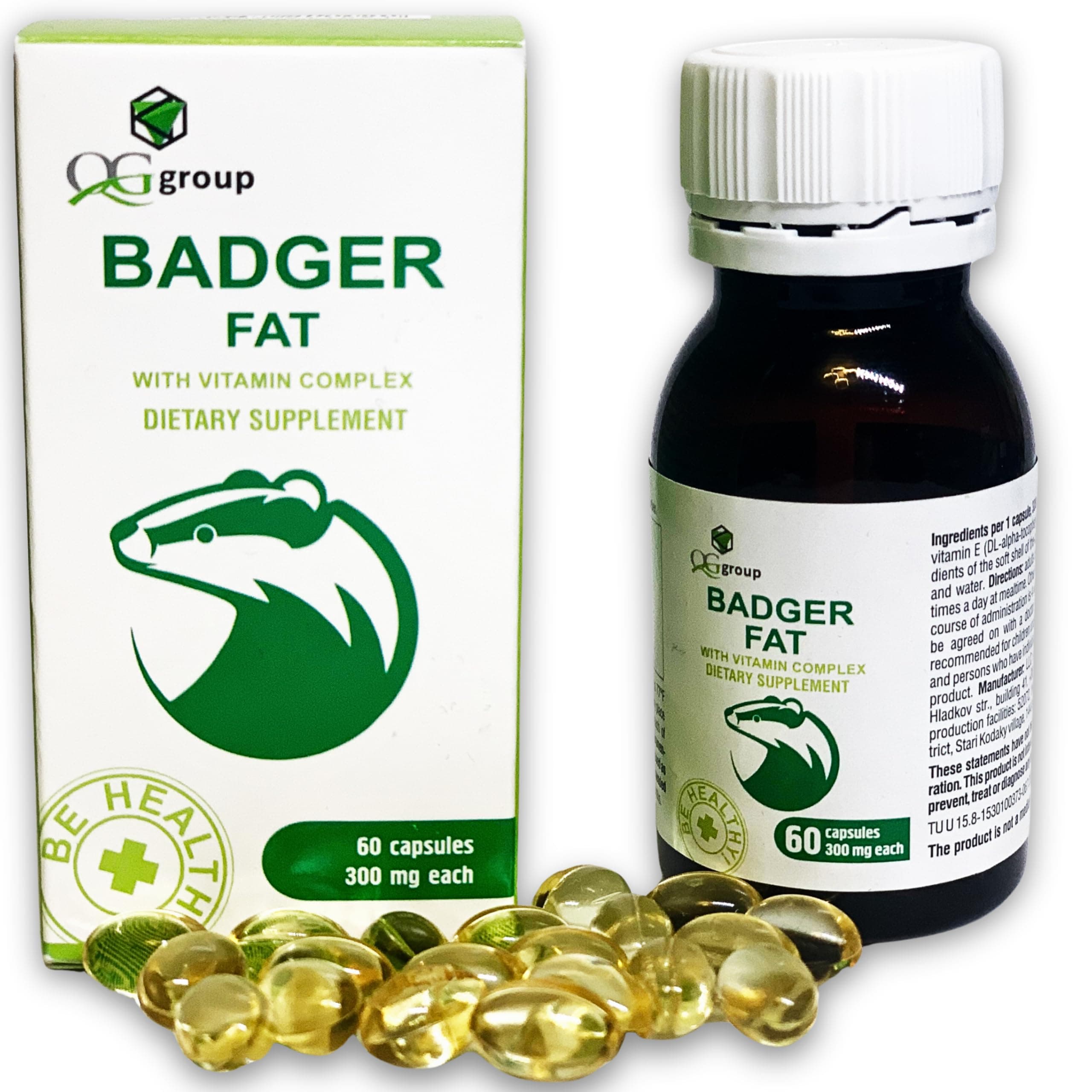 QG group Badger Fat Natural Source of Polyunsaturated Fatty Acids - 60 Capsules, 300 mg Each