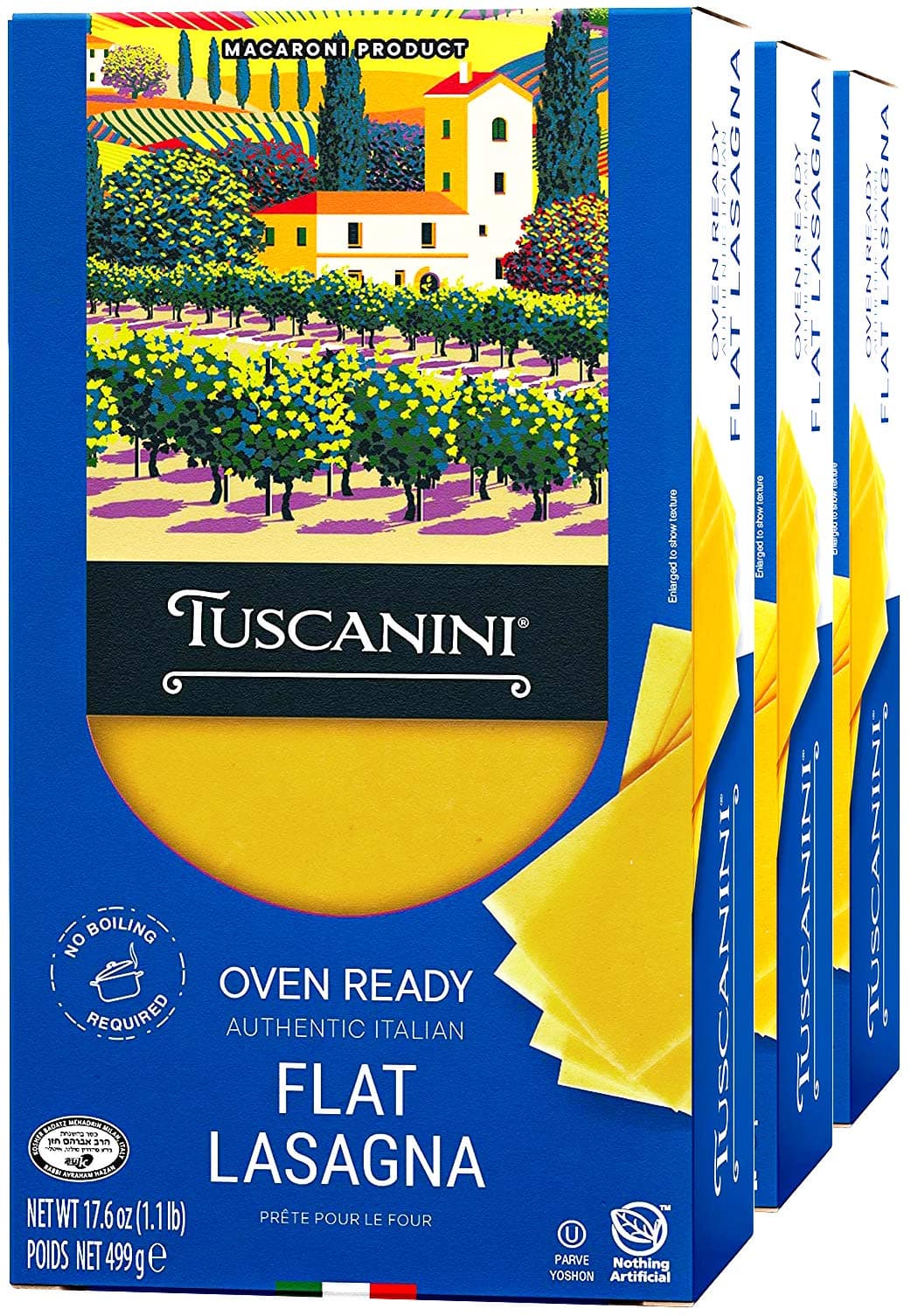 Oven Ready Authentic Italian Flat Lasagna 17.6oz (3 Pack) Made with Premium Durum Wheat