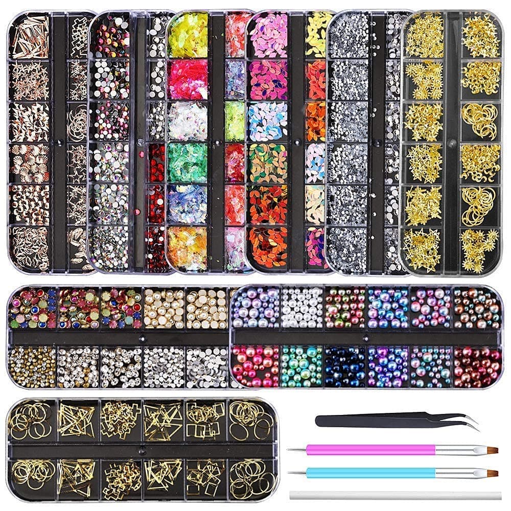 Artdone 9 boxes Nail Rhinestones,Nail Gems Nail Diamonds,Nail Art Studs Nail ...