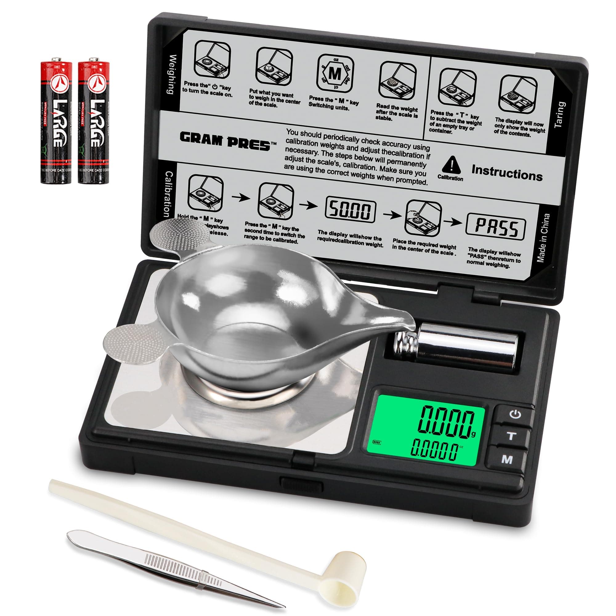High Precision Milligram Scale, 50g/0.001g Digital Mini Pocket Gram Scale for Weighing Powders, Jewelry, Medicine, Gem, Reloading, with Cal Weight, Tweezer, Tray and Scoop