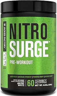 NITROSURGE Pre Workout Supplement - Endless Energy, Instant Strength Gains, Clear Focus, Intense Pumps - NO Booster & Powerful Preworkout Energy Powder - 60 Servings, Arctic White