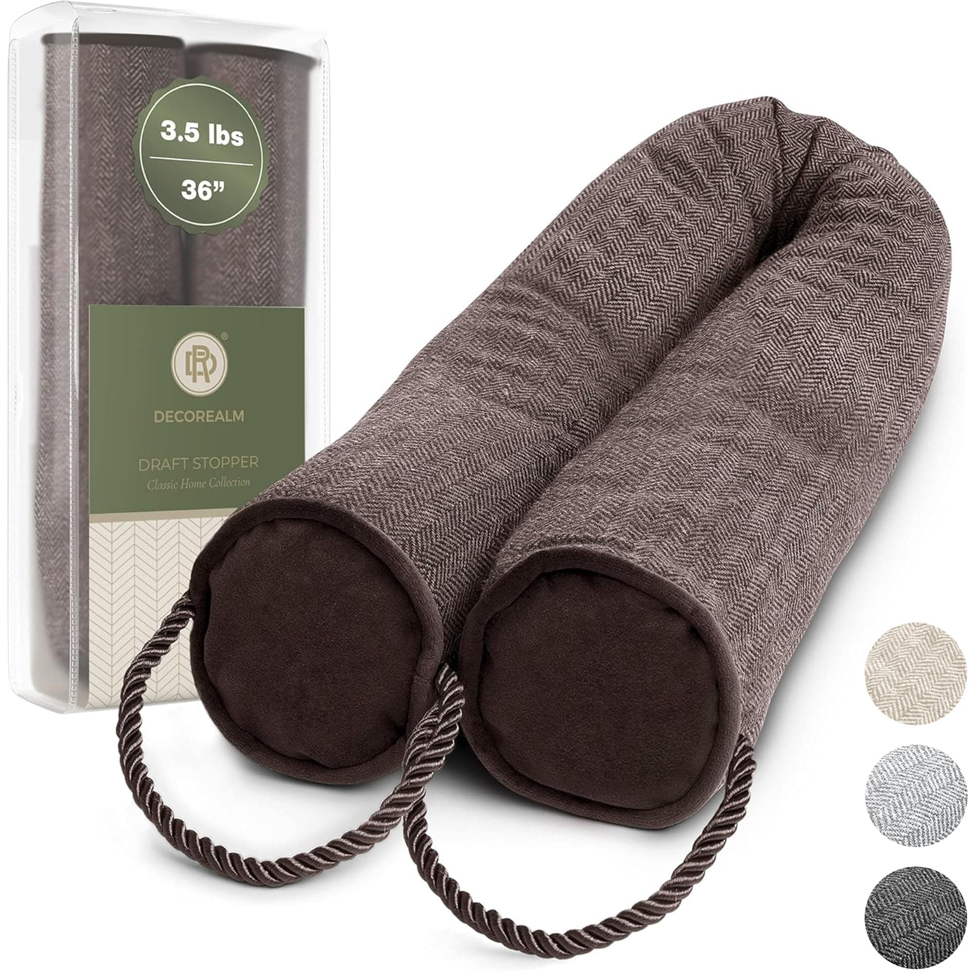 Under Door Draft Stopper and Blocker, Draft Guard for Doors and Windows, Decorative Fabric Cylinder Blocker Provides Weighted Door Insulation by DECOREALM (Brown, 36 Inches)