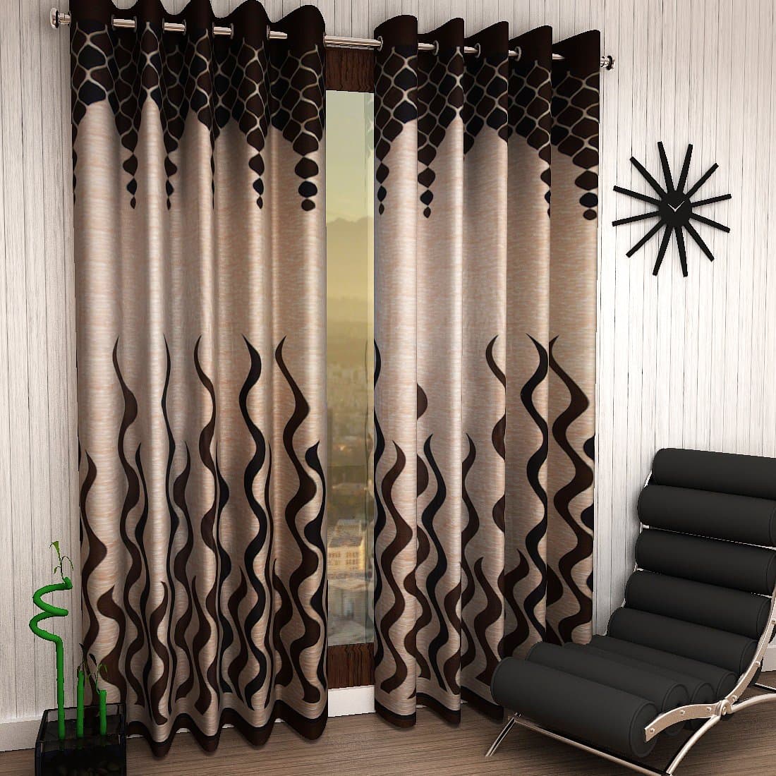 Home Sizzler Curtain, Door Panel, Polyester, Brown, 7ft (Set of 2), Eyelet, Light-filtering, All Season, Decorative