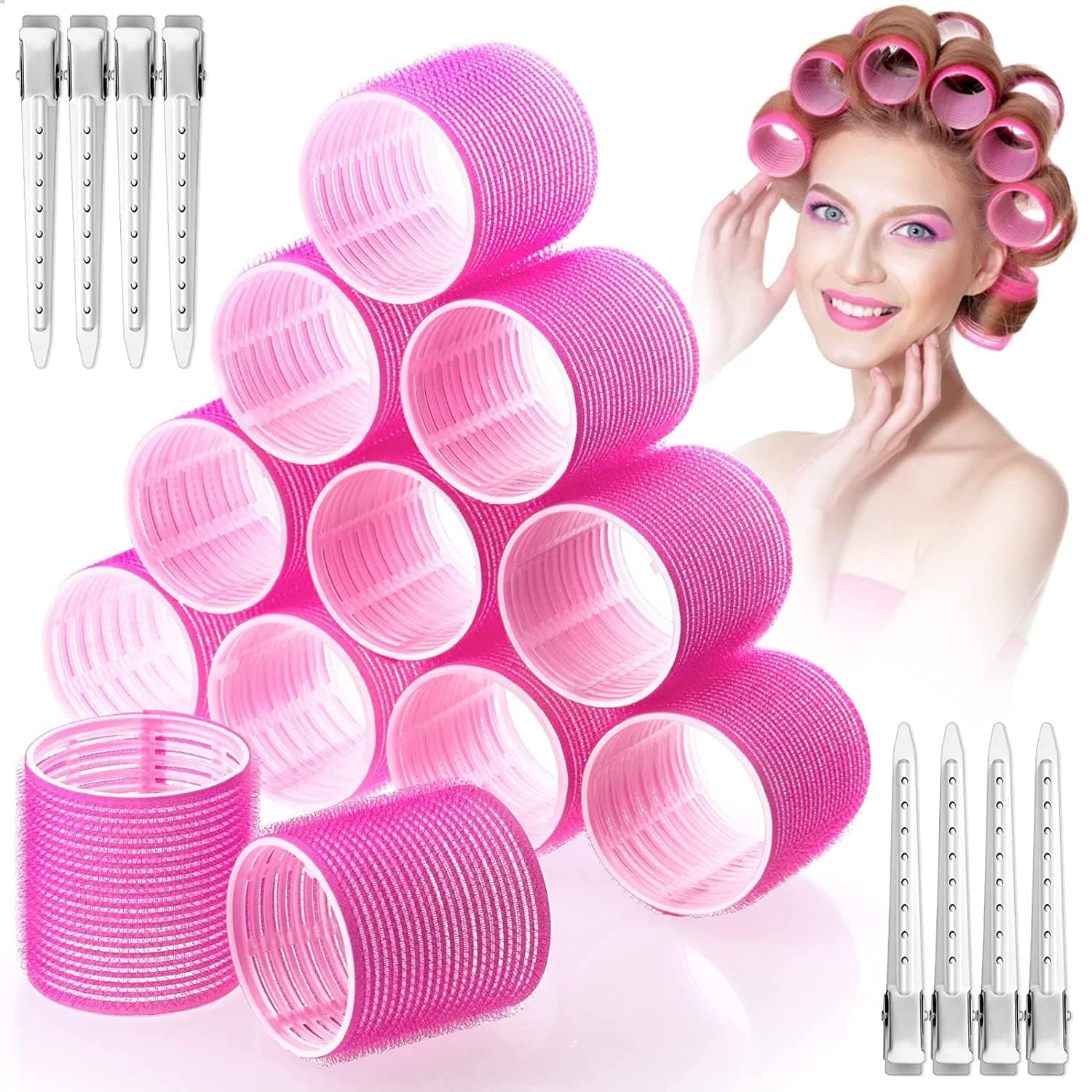 Hair Rollers Set, 36 Pcs Hair Curlers Rollers with Stainless Steel Duckbill Clip, 2 Sizes DIY rollers for Long Medium Short Thick Fine Thin Hair Volume, Salon Hairdressing Curlers (24 PCS)