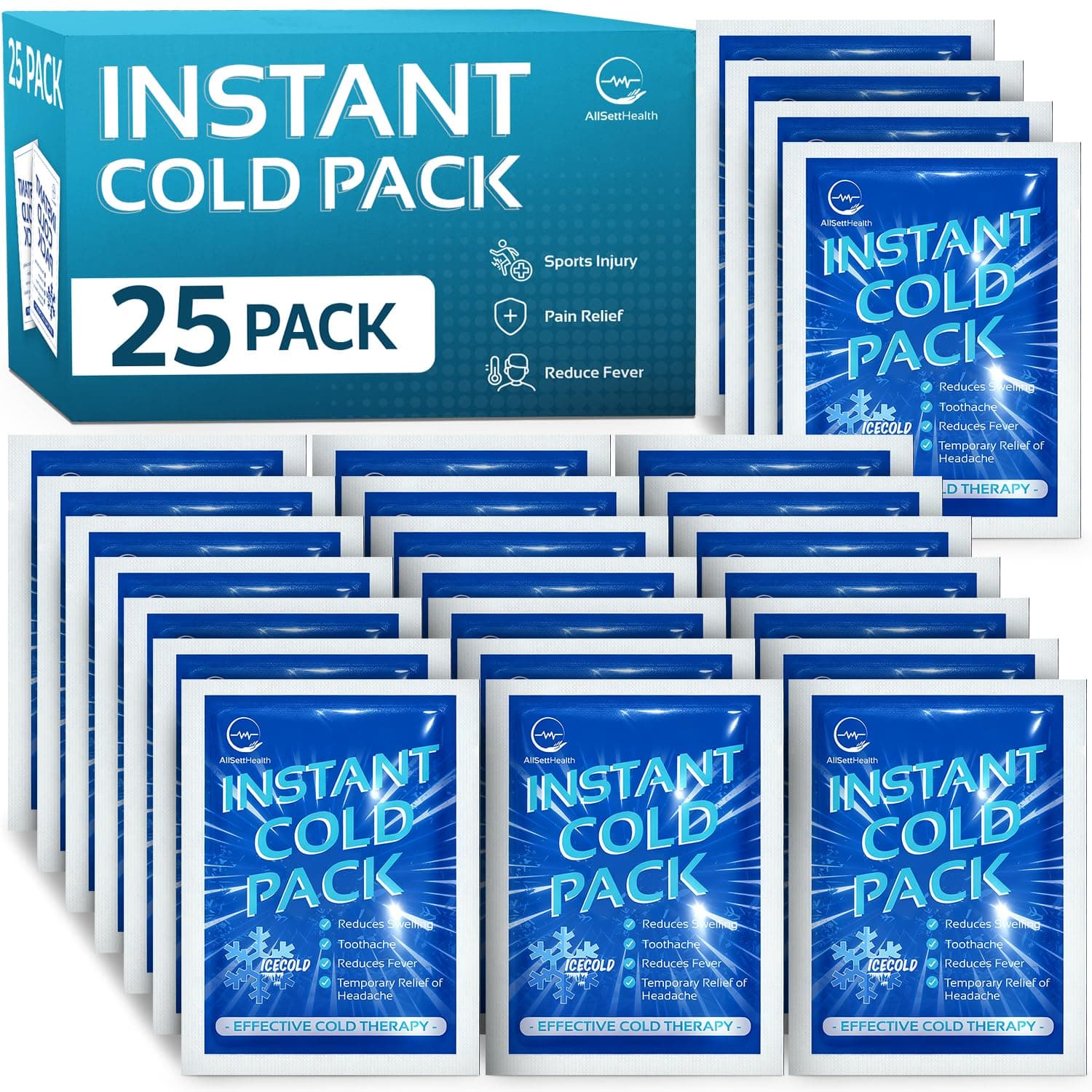 25 Pack Instant Ice Cold (6” X 4.5”) - Disposable Packs For Injuries | Compress Pain Relief