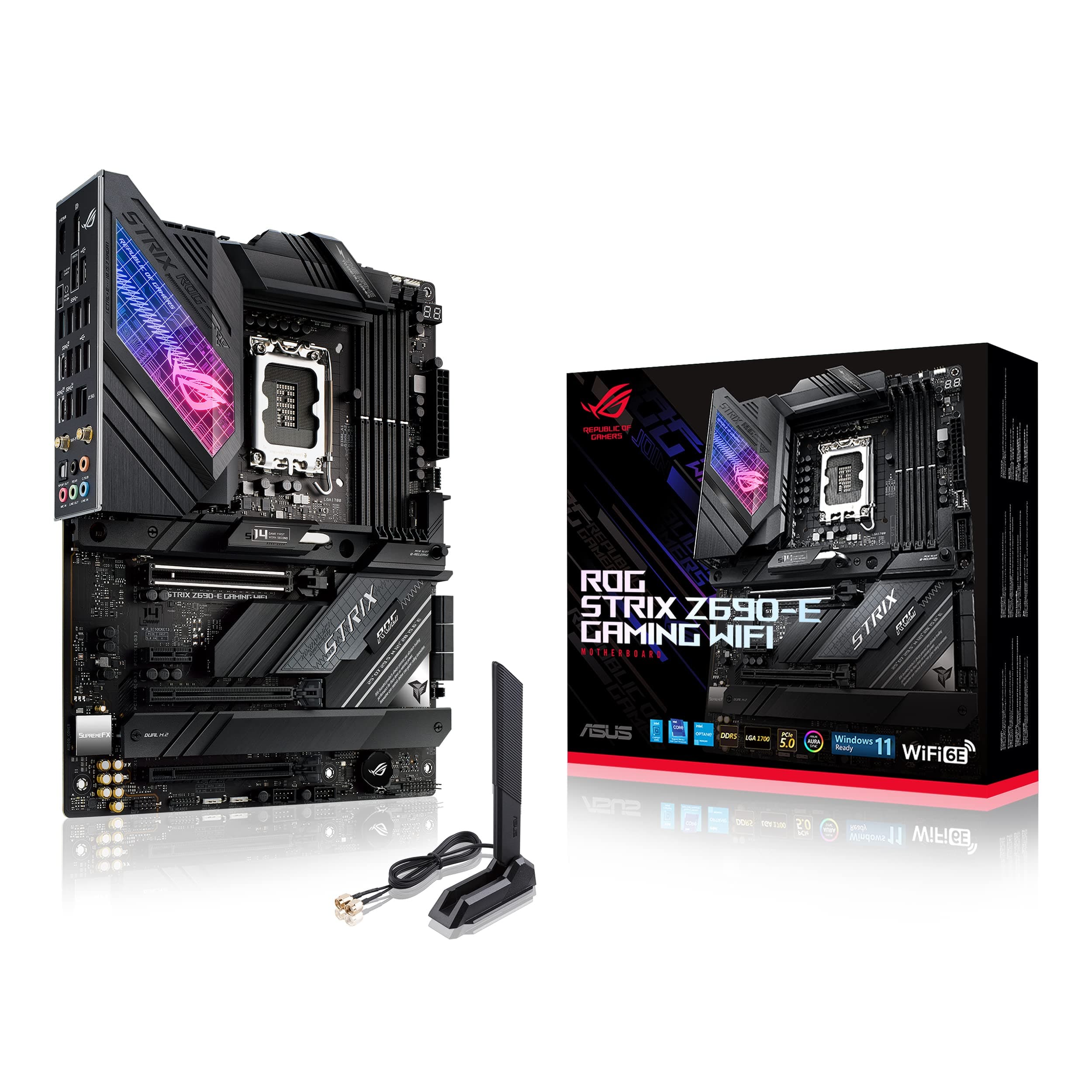 ROG Strix Z690-E Gaming WiFi 6E LGA 1700(Intel 12th Gen) ATX gaming motherboard(PCIe 5.0,DDR5,2.5 Gb LAN,Thunderbolt 4,5xM.2,1xPCIe 5.0 M.2,ROG Hyper M.2 Card,Front panel USB 3.2 Gen 2x2 Type-C)