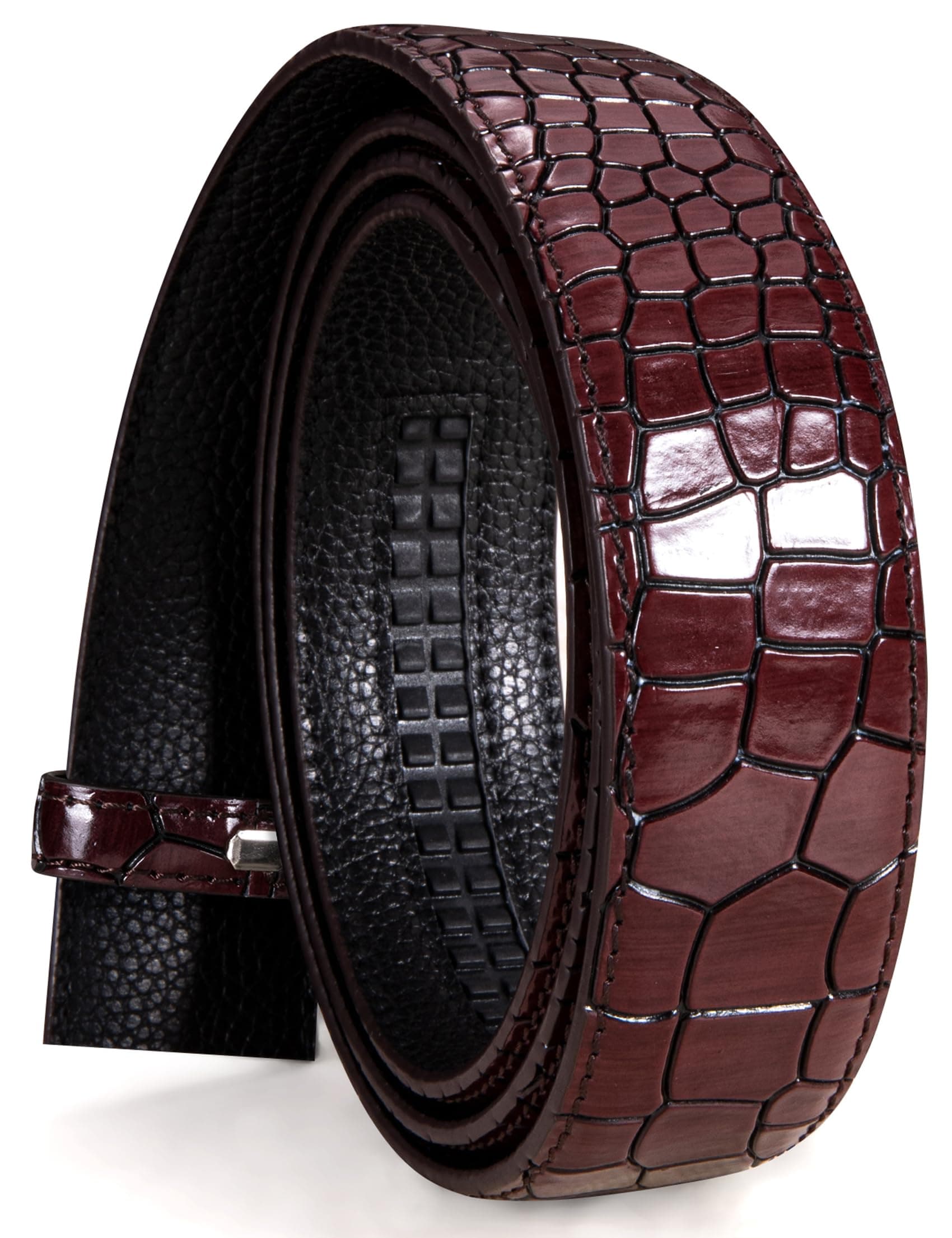 Ratchet Belt Buckle Strap Replacement 1 3/8”,Leather Belt Straps for 40MM Slide Click Buckle,Trim to Fit