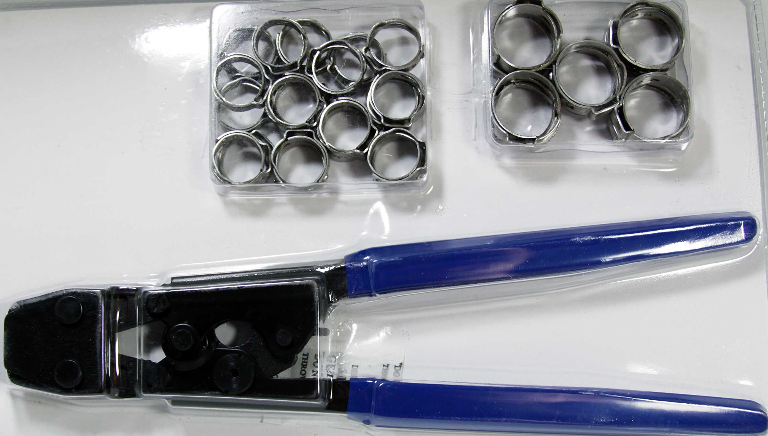 - PEX Cinch Crimp Crimping Ratchet Tool with 30 1/2" and 3/4" Stainless Steel Clamps