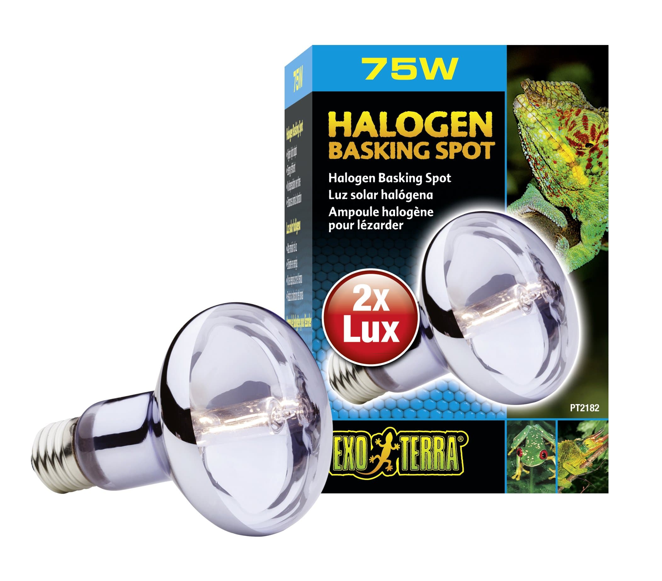 Sun Glo Halogen Basking Spot Lamp – 75W Reptile Light Bulb, Broad Spectrum Daylight, Enhances Coloration, Promotes Health, PT2182