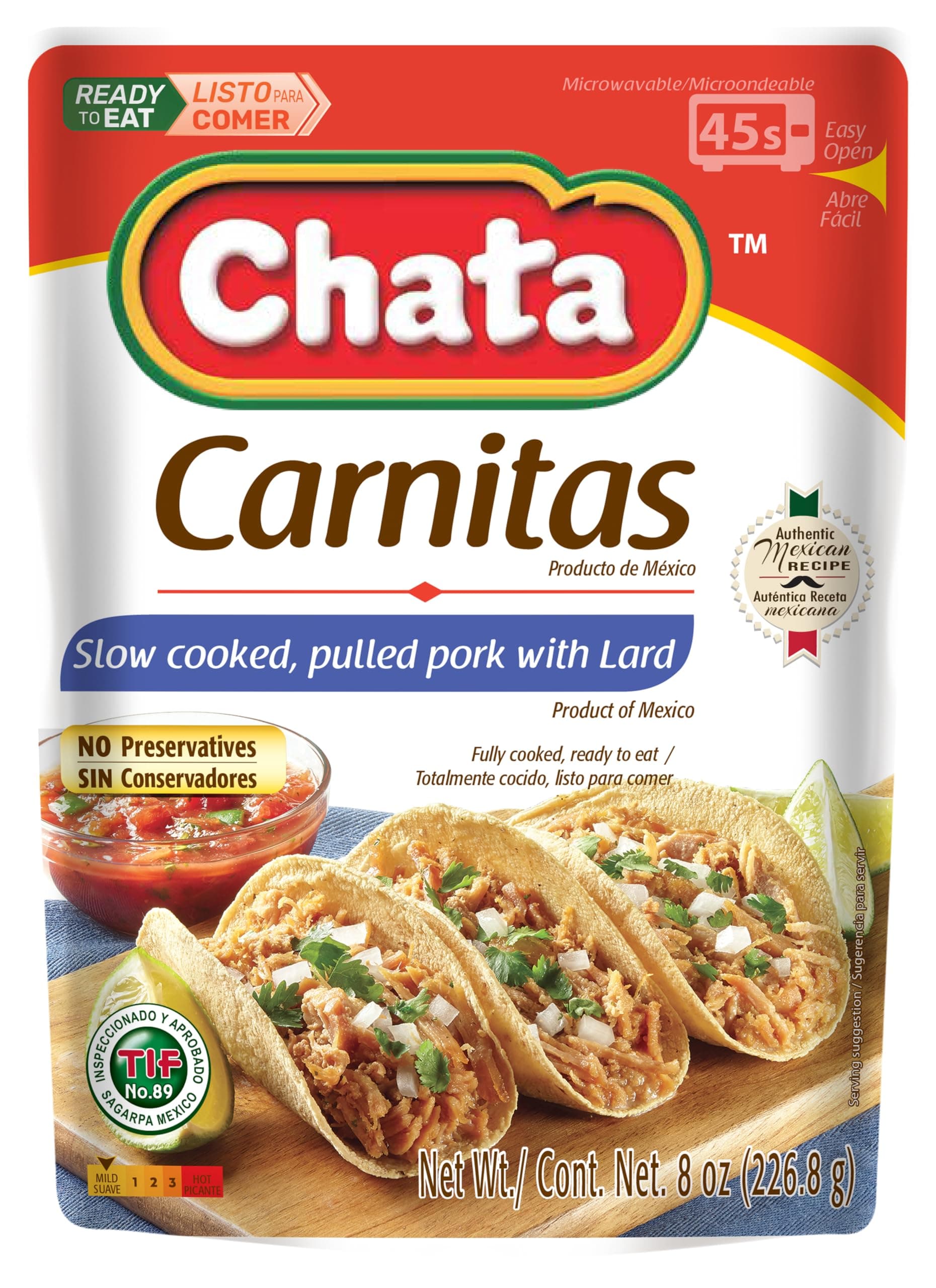 Authentic Mexican Carnitas, Slow Cooked Pork, 8 oz, Pack of 12