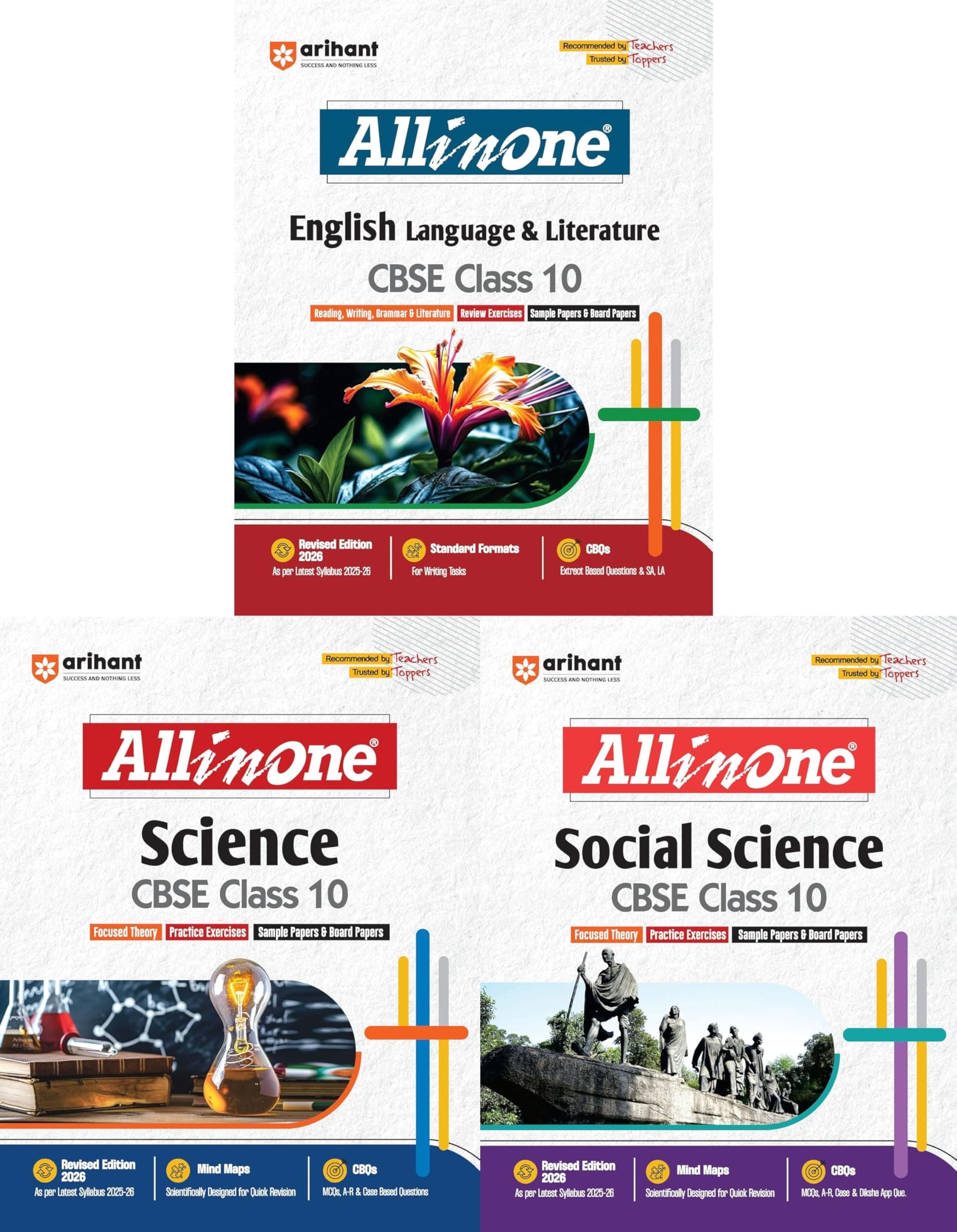 Arihant All in One Class 10 CBSE - | Science | Social Science | English Language & Lit.| - Set of 3 Books - [ORIGINAL BOOKS - TOP GRADE PAPER & PRINT] - For 2026 Exams