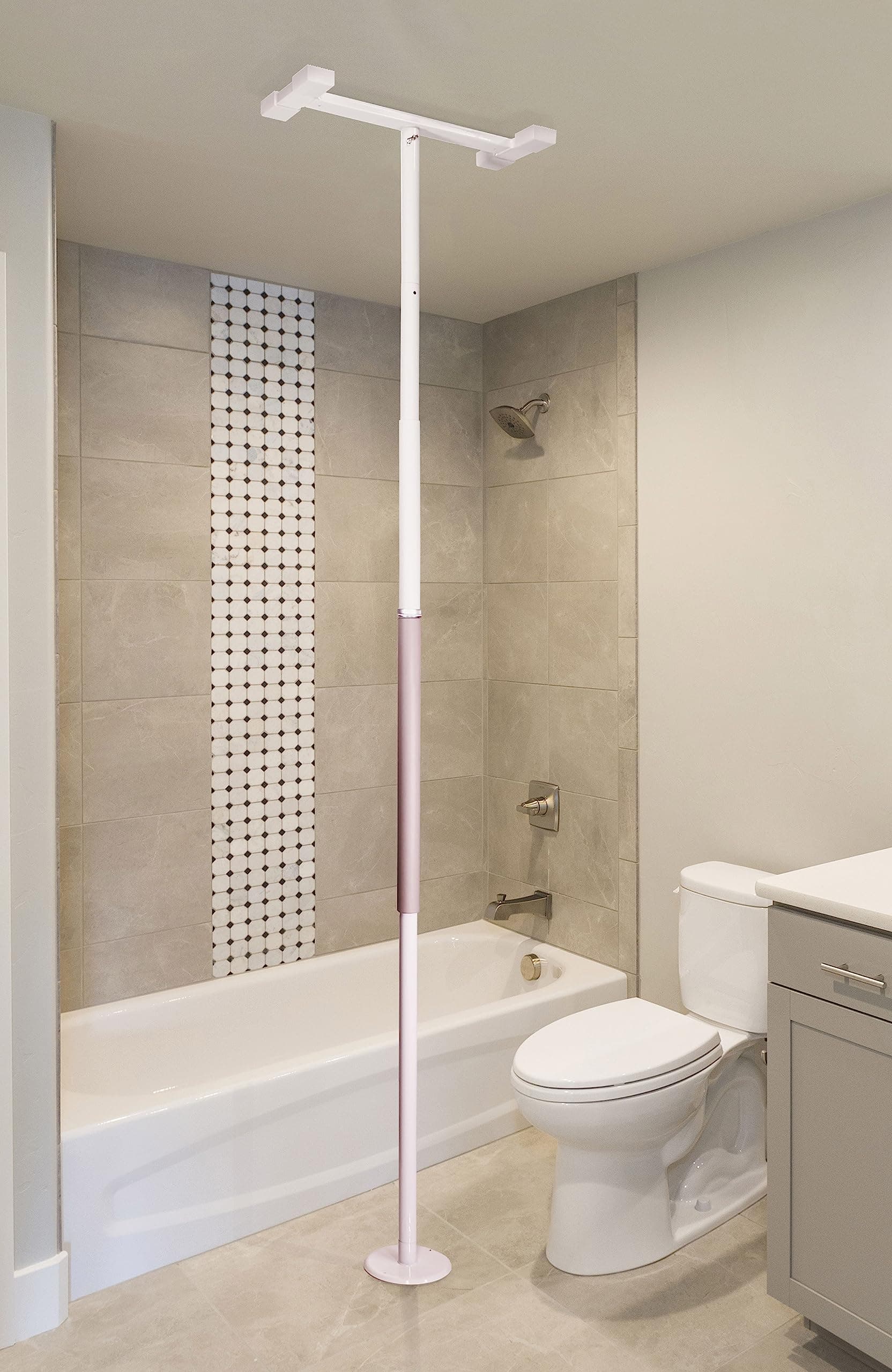 Stander Wonder Pole Slim, Tension Mounted Security-Pole, Elderly Floor to Ceiling Transfer-Pole for Seniors, Bathroom Grab Bar Stability Rail with Padded Handle, White