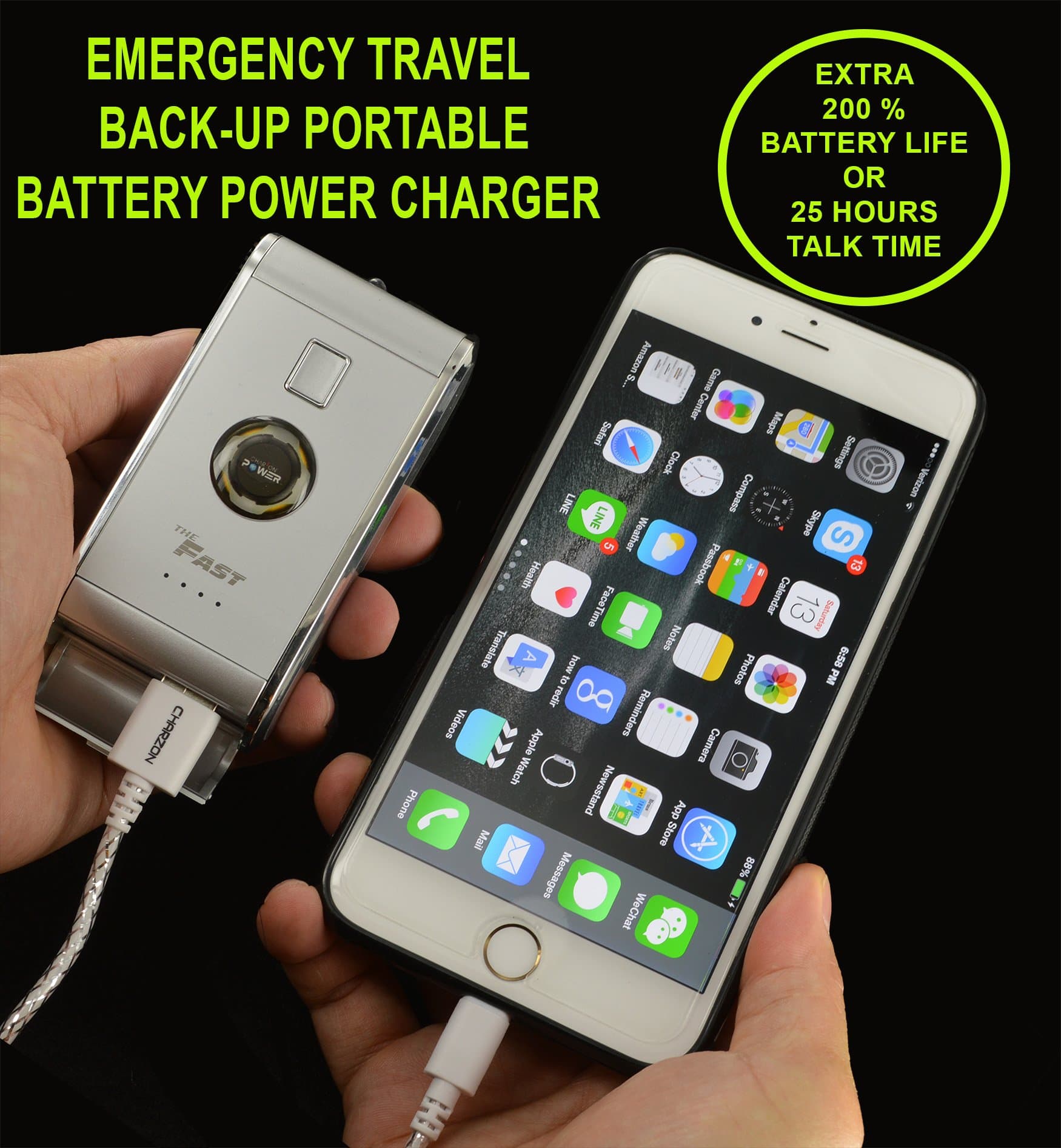 Portable EXTERNAL battery HIGH PERFORMANCE 5200mah SAMSUNG CELL BUILT-IN for any mobile device iPhones, Samsung, includes adapters for iPhone 4, Micro USB for Samsung Galaxy & Blackberry. Watch animated video http://vimeo.com/74090950