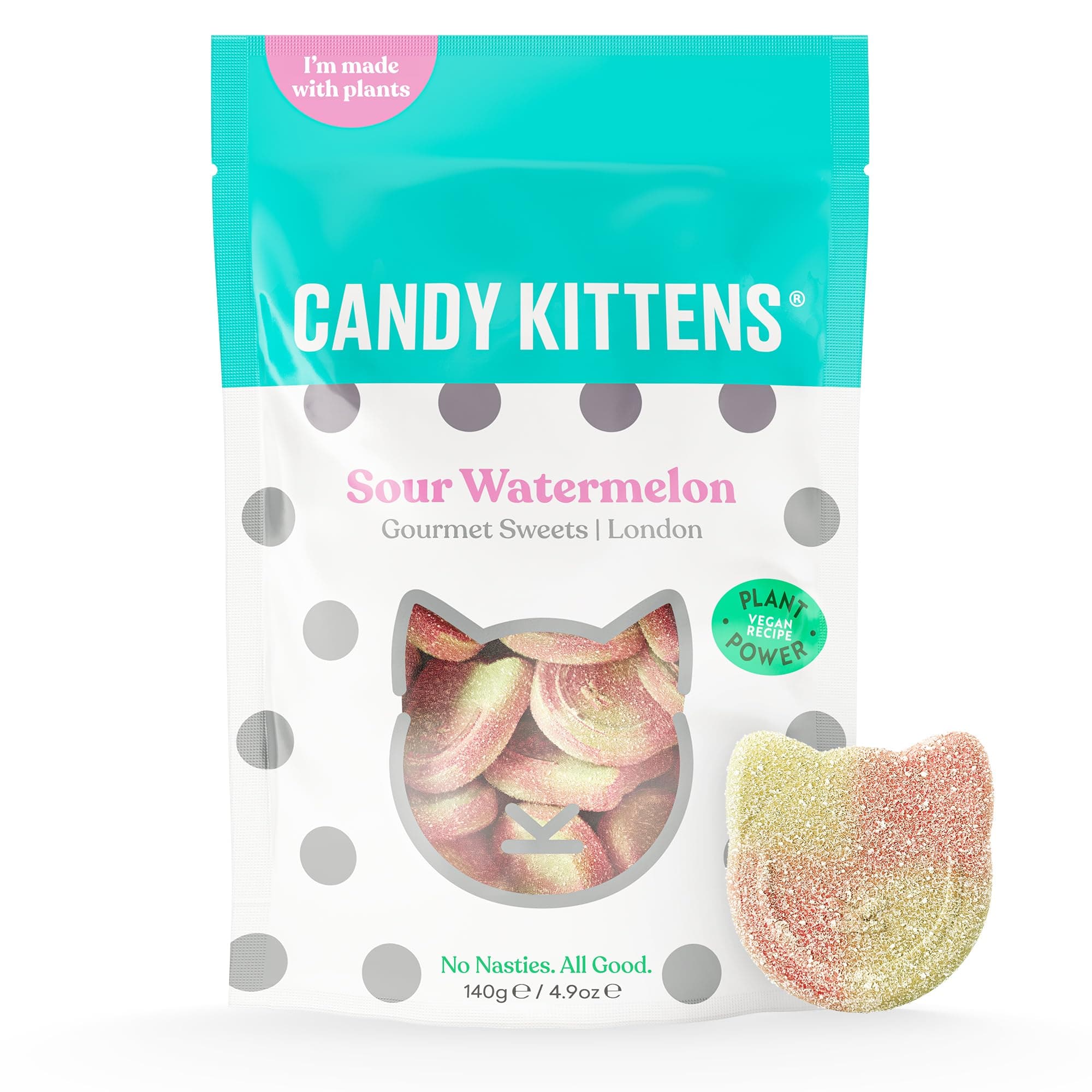 Vegan Sweets Sour Watermelon – Plant-Based Vegan Treats with Fruity Flavour, No Nasties, Made with Real Fruit Juice – Ideal Snacks for Sweet Hampers & Pick and Mix – 140g Pack of 1