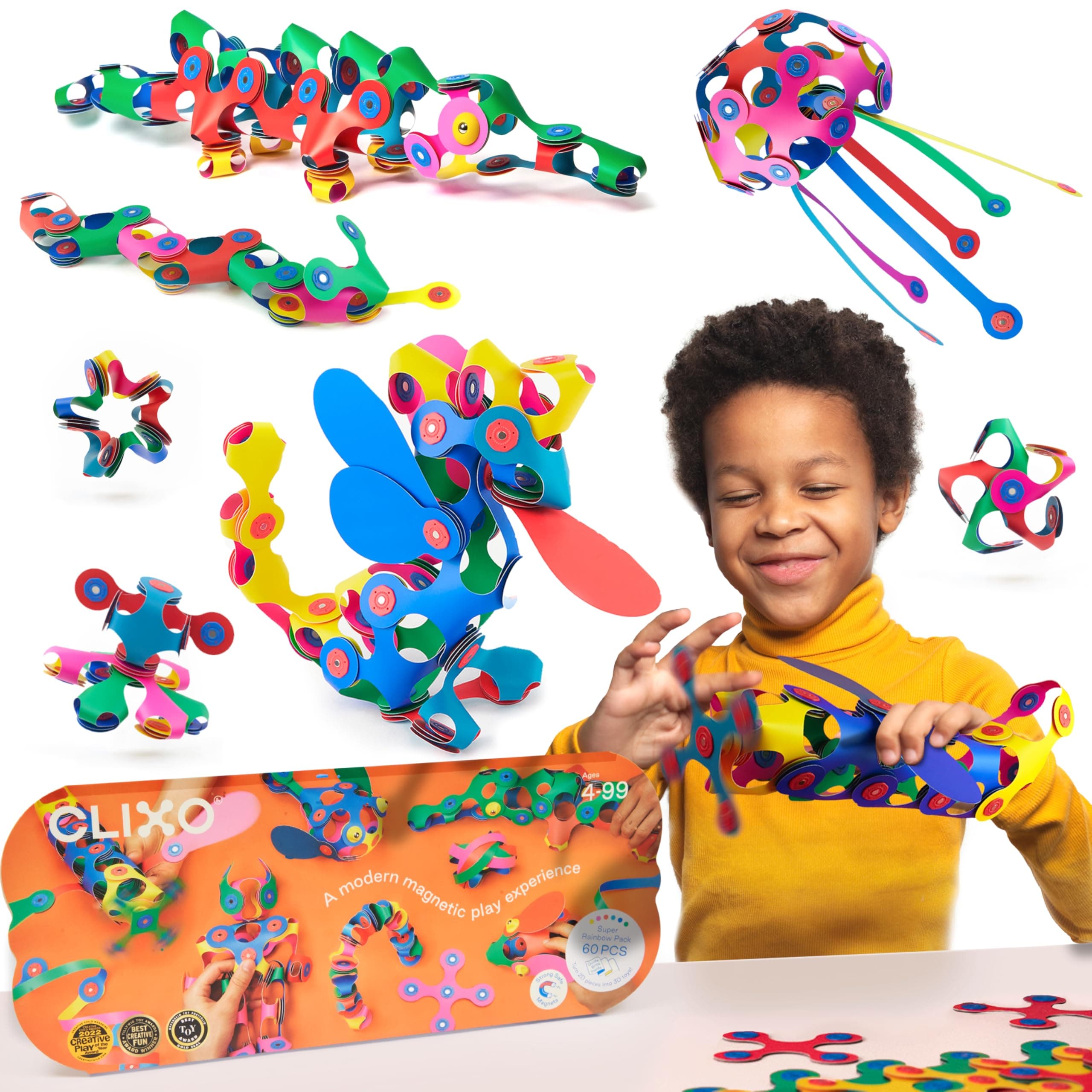 Super Rainbow, 60 Piece Pack - A Versatile, Travel Friendly Magnetic Building Toy, Flexible Design for Hours of Fun Creative STEM Play, Great Gift for Curious Kids. Ages 4-99