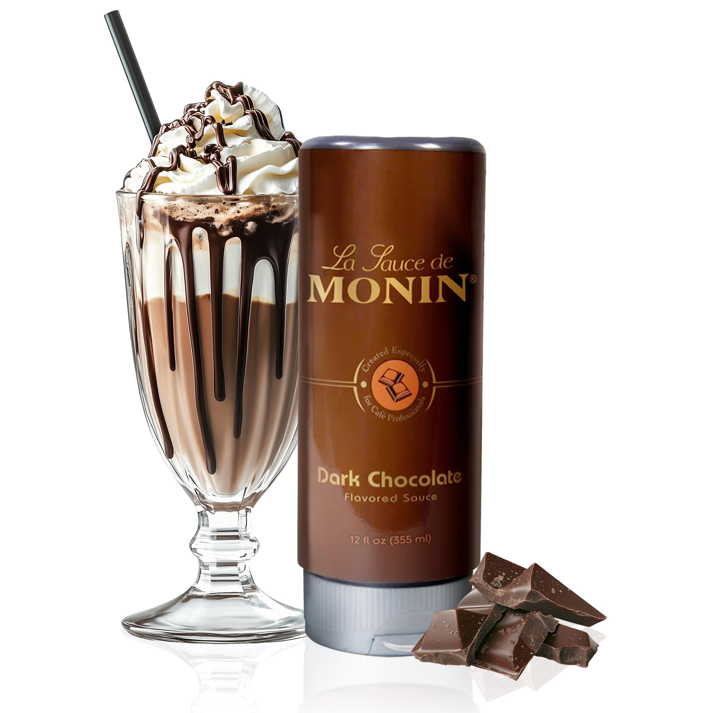Monin Gourmet Dark Chocolate Sauce, 12 Oz Squeeze Bottle