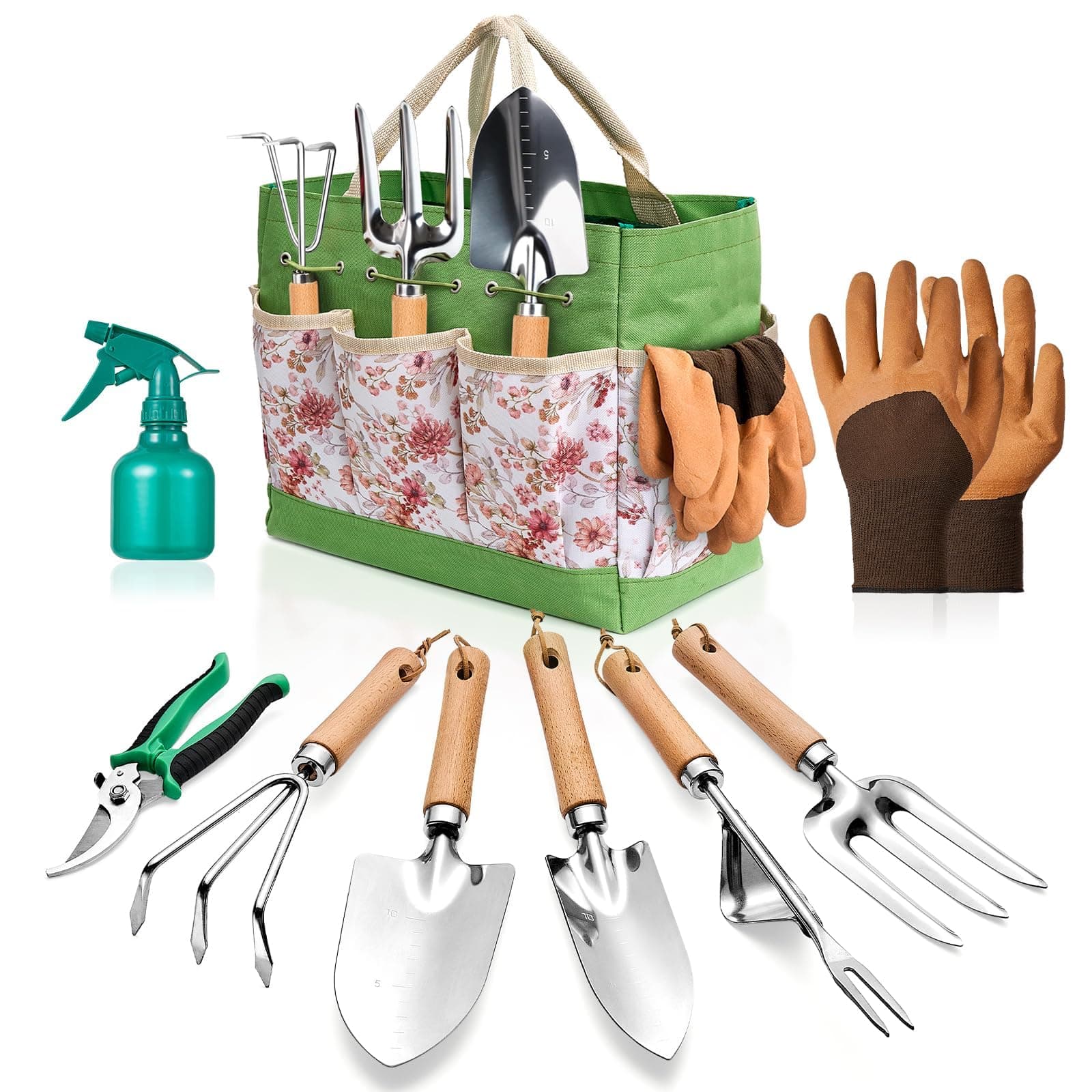 Gardening Tools – 9-Piece Garden Tools Set with Heavy-Duty Stainless Steel Hand Tools, Durable Storage Bag & Anti-Slip Rubber Gloves, Ideal Gardening Gifts for Women