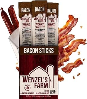 Wenzel’s Farm Bacon and Beef Snack Sticks │Snack Sticks │ Flavorful, Naturally Smoked │ High Protein, Low Carb │ No MSG, Fillers, Binders, Artificial Colors │ Gluten Free | 32 sticks (16 packs of 2)