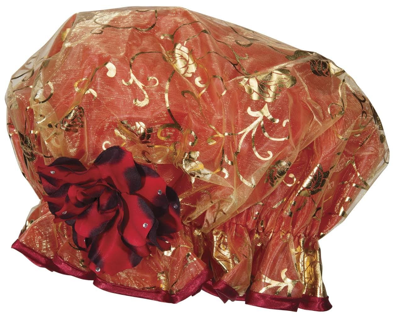 Kingsley Shower Cap - Red Design with Red Rose