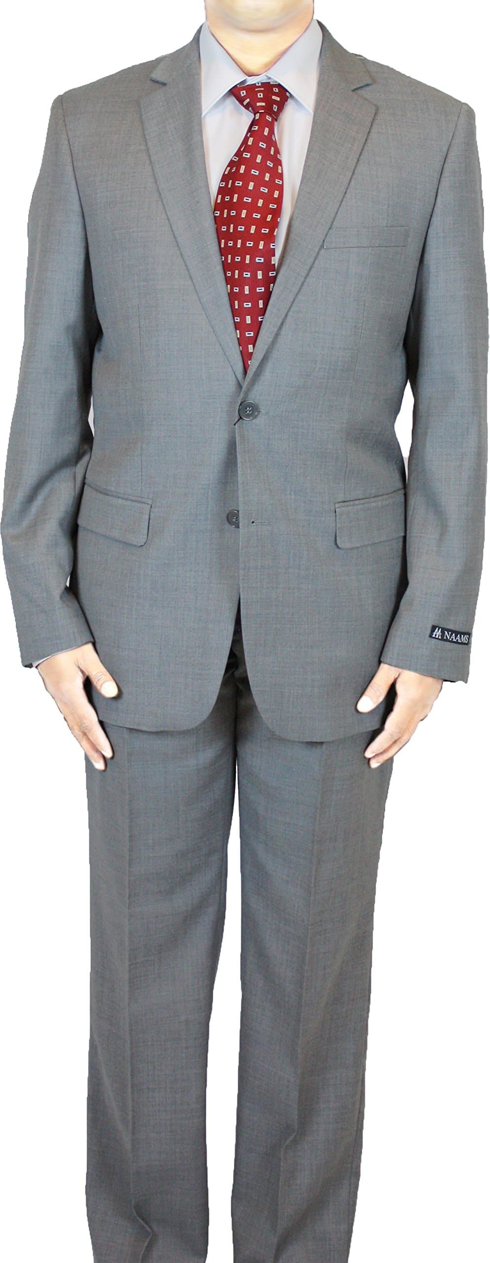 NAAMS Men's Wool 2 Button 2 Vent Slim FIT Suit Jacket Flat Front Pant Grey