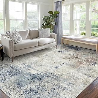 Area Rugs 6x9 Machine Washable Rug for Bedroom Living Room, Large Modern Abstract for Dining Room, Indoor Low Pile Carpet Soft Rugs with Non Slip Rubber Backing, Abstract Blue Gray