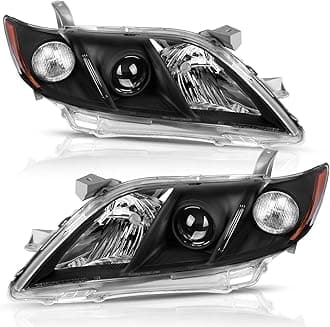 AUTOSAVER88 Projector Headlight Assembly Compatible with 2007-2009 Camry Exclude Hybird Black Housing Amber Reflector Clear Lens Headlamps Replacement