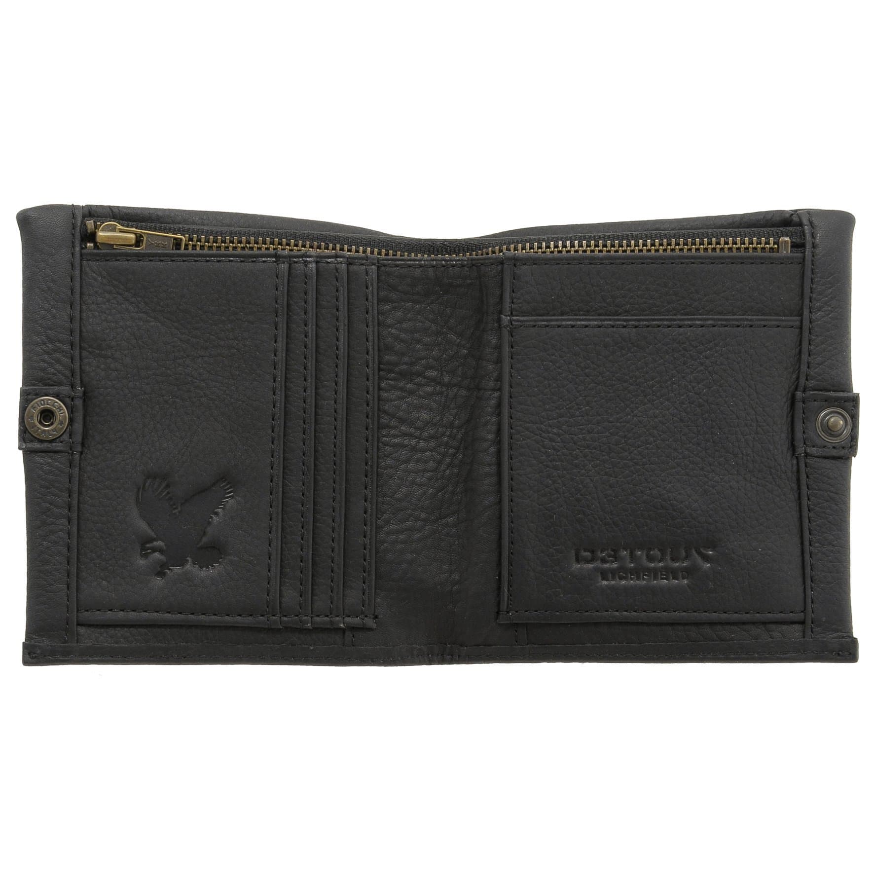 Detour Black Leather Norwood Two Fold Wallet with Press Stud