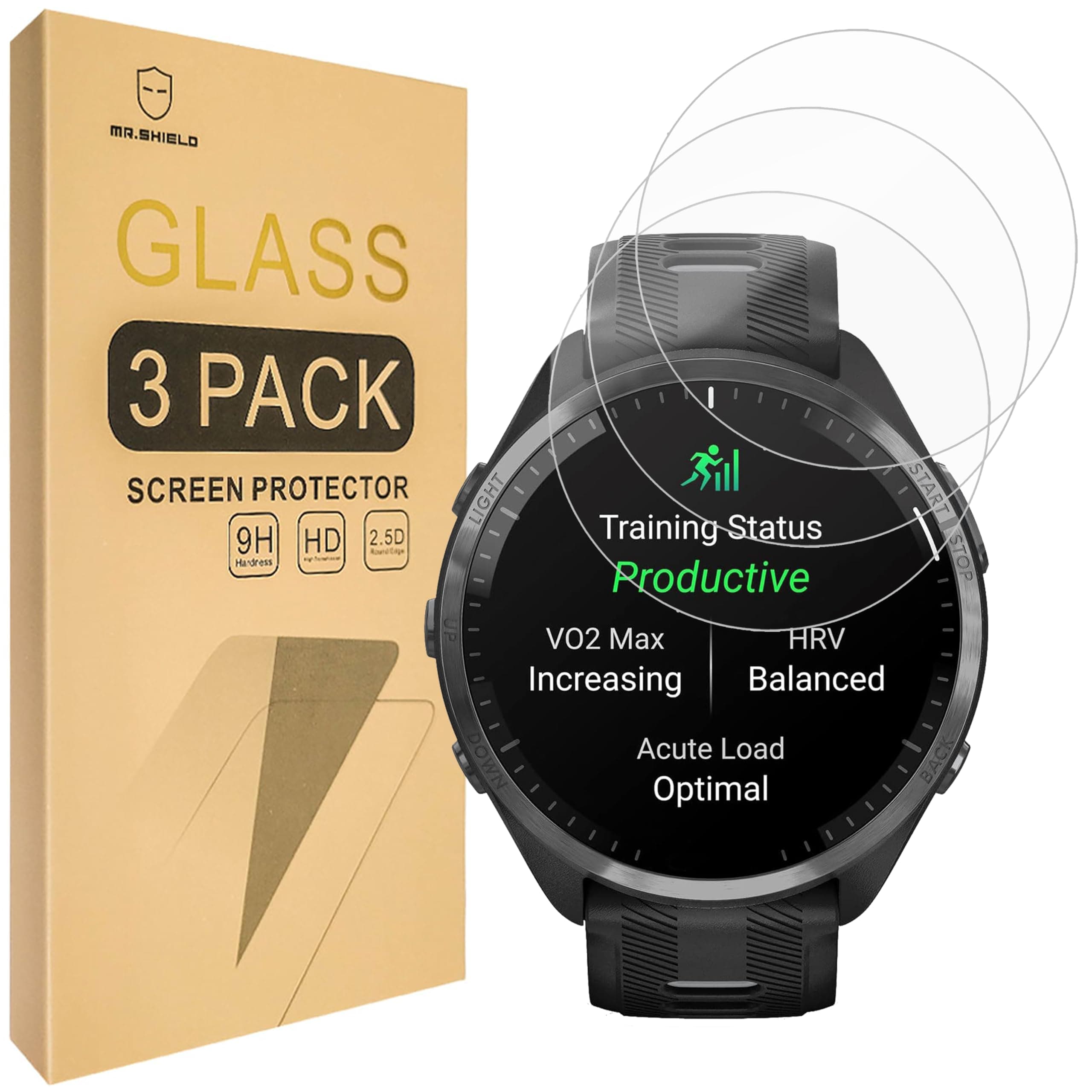 Mr.Shield Screen Protector for Garmin Forerunner 965 Tempered Glass [9H Hardness] [3 Pieces] Bubble Free Screen Protector