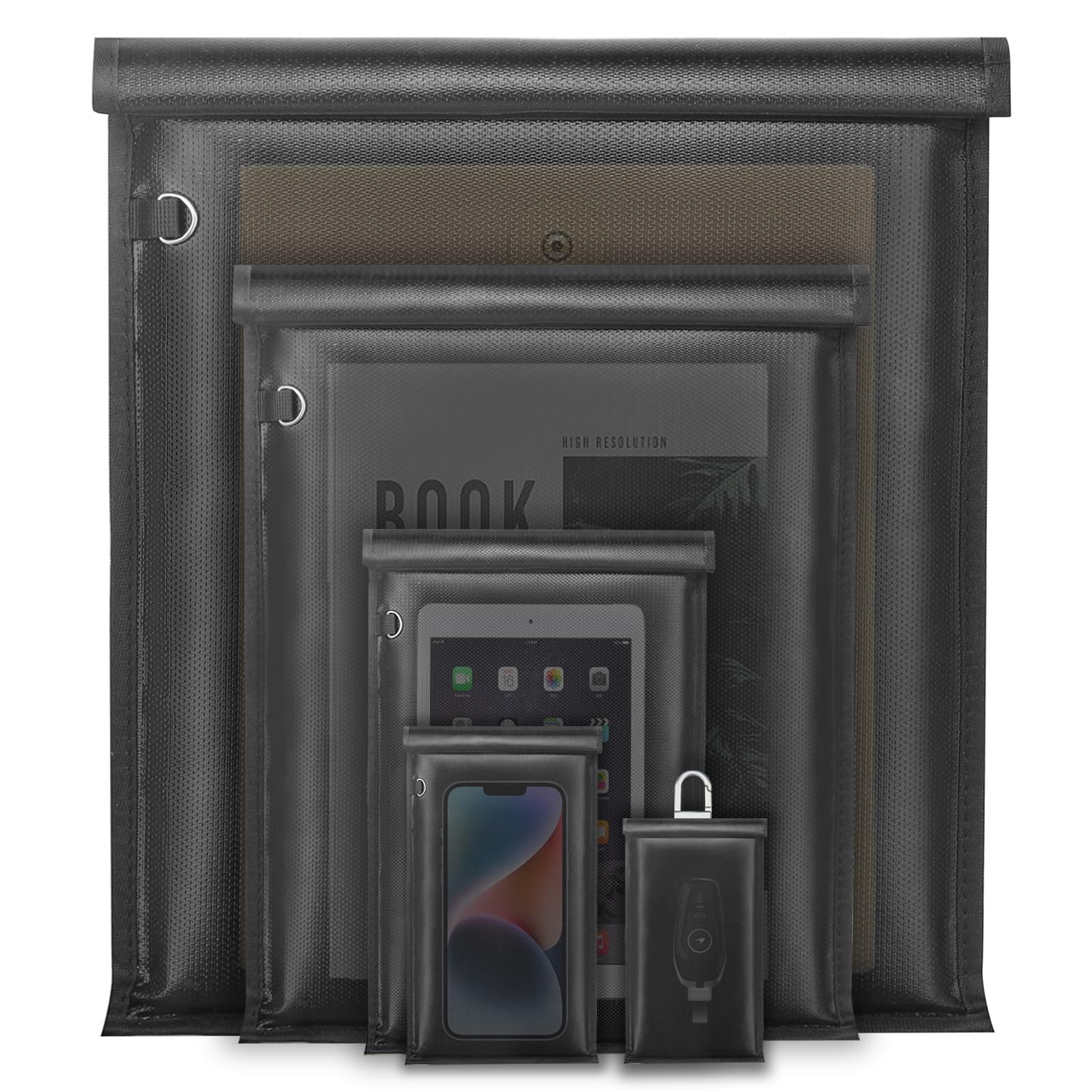 yaokvide Large Faraday Bags - 5 Pack Faraday Cages for Laptops & Tablets & Phones & Car Keys, Faraday Key Fob Protector, Fireproof & Waterproof Anti-theft Signal Blocking Pouch