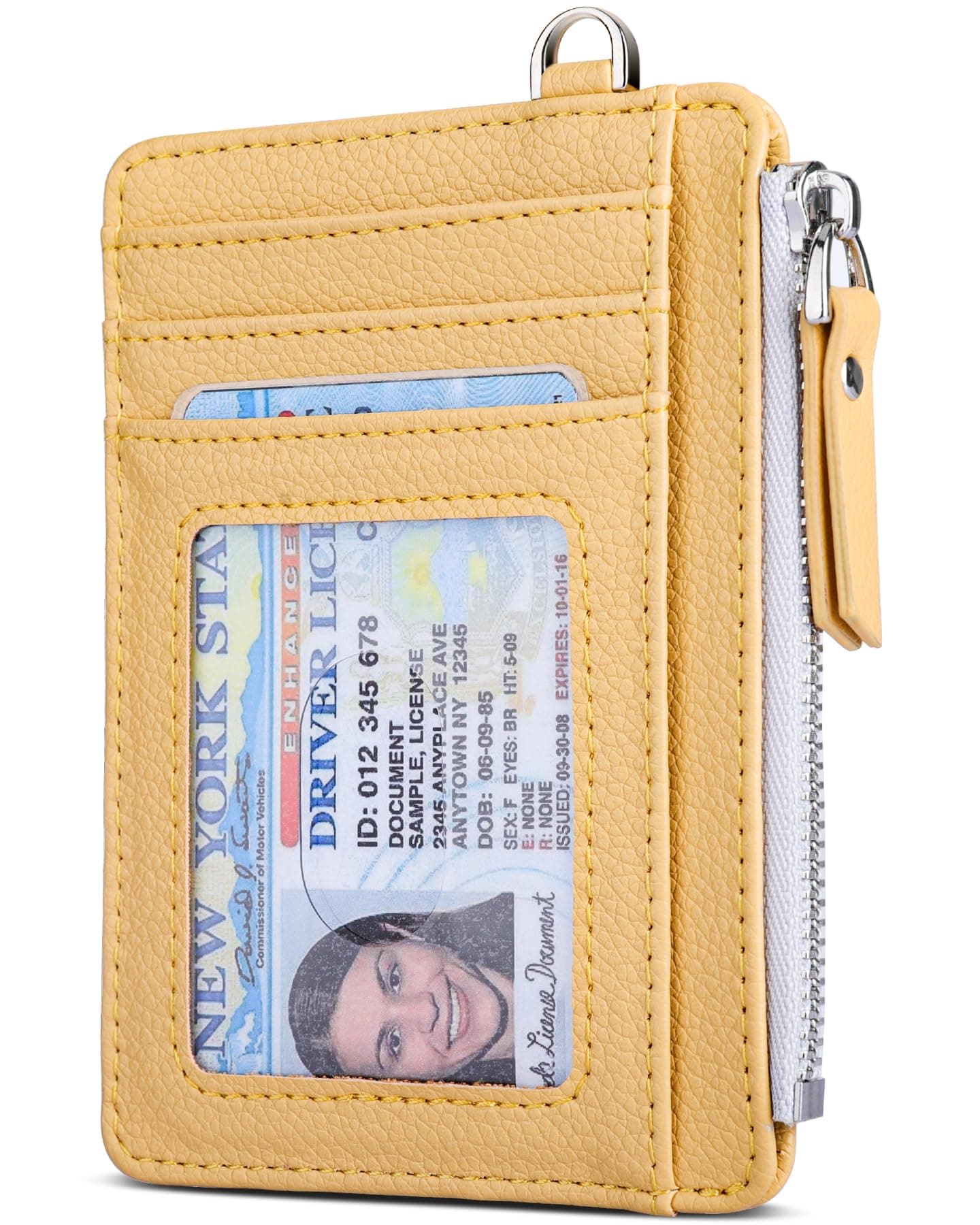 Slim Card Holder Wallet with Zip Pocket, RFID Blocking, Total 9 Compartments Large Capacity, 3.5" x 4.7" (Slight Larger Than Usual), Faux Leather - Yellow
