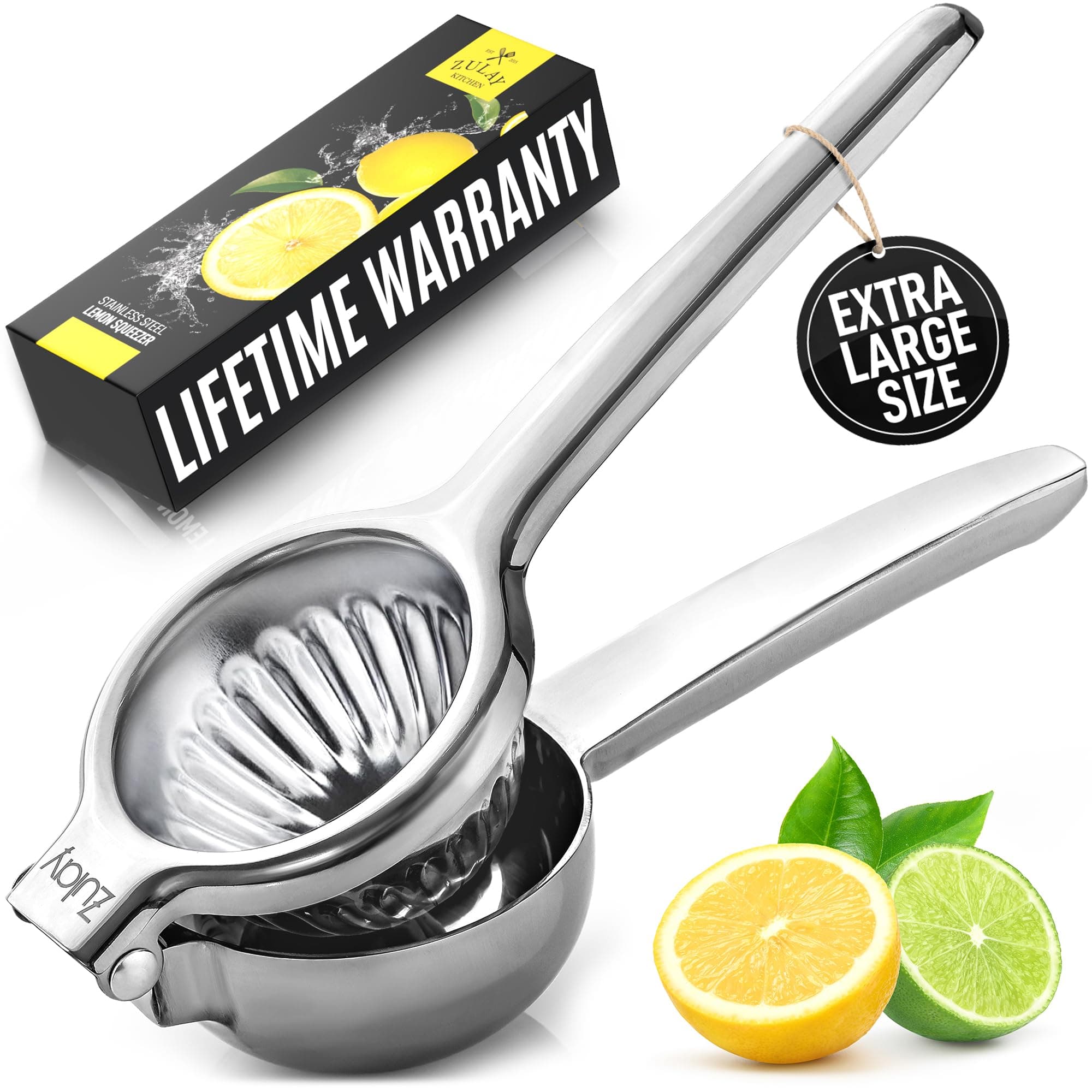 Zulay Kitchen Extra Large Lemon Squeezer Stainless Steel - Easy Squeeze Heavy Duty Lemon Juicer Hand Press - Ergonomic Citrus Squeezer & Fruit Juicer for Small Oranges, Lemons & Limes
