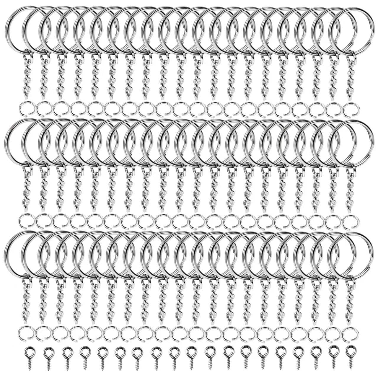 YeeLing Amzboen 360 Pack Split Key Chain Rings Set with 120Pcs Keychain Rings, 120Pcs Open Jump Ring and 120Pcs Screw Eye Pins for Craft, Jewelry Findings Making(Silver)
