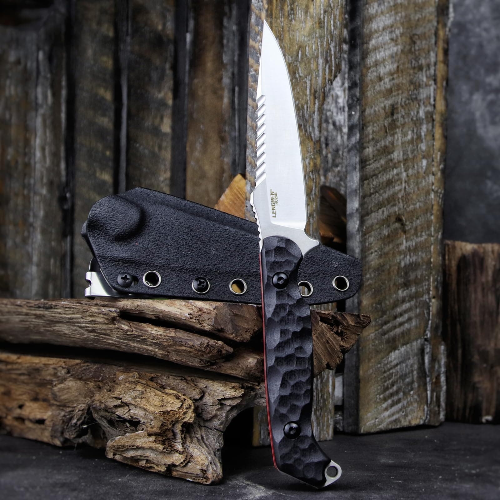 LR-869 EDC Tactical Fixed fighting blades Blade，Full Tang 14C28N Steel Reverse Serrations G10/Linen Handle Kydex Sheath For Camping Hiking Hunting (Black G10)