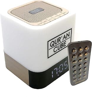 Qur’an CubeⓇ with Remote control, Portable Digital Quran Speaker LED X Multicoloured Touch Lamp,31 Different Recitations Of The Full Quran, 5 Times Adhan, Quran Memorisation Mode & Beautiful Nasheeds