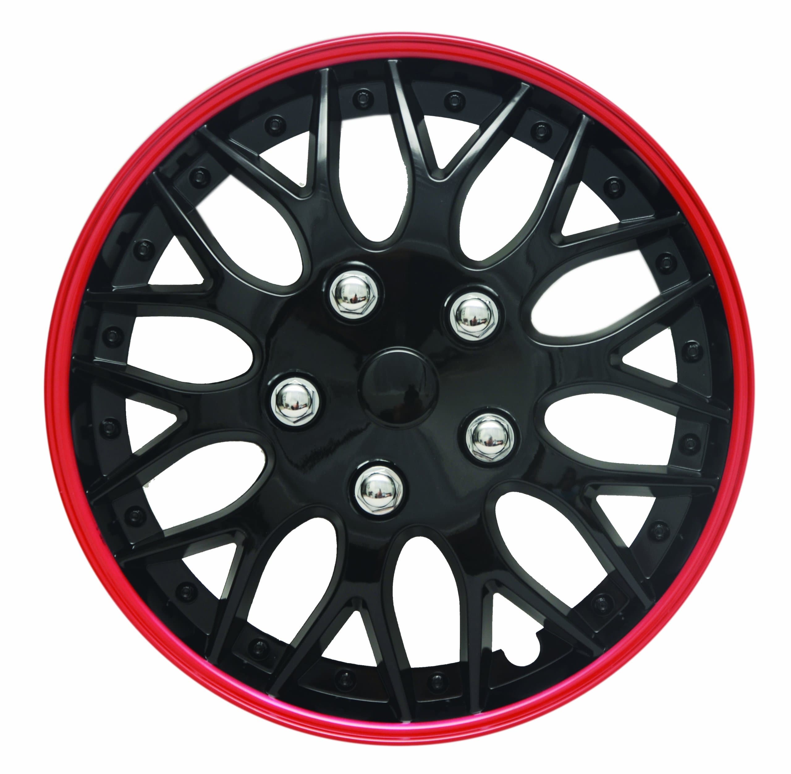 14" Black and Red Lacquer/Plastic Wheel Cover Hubcaps, Pack of 4- 7043