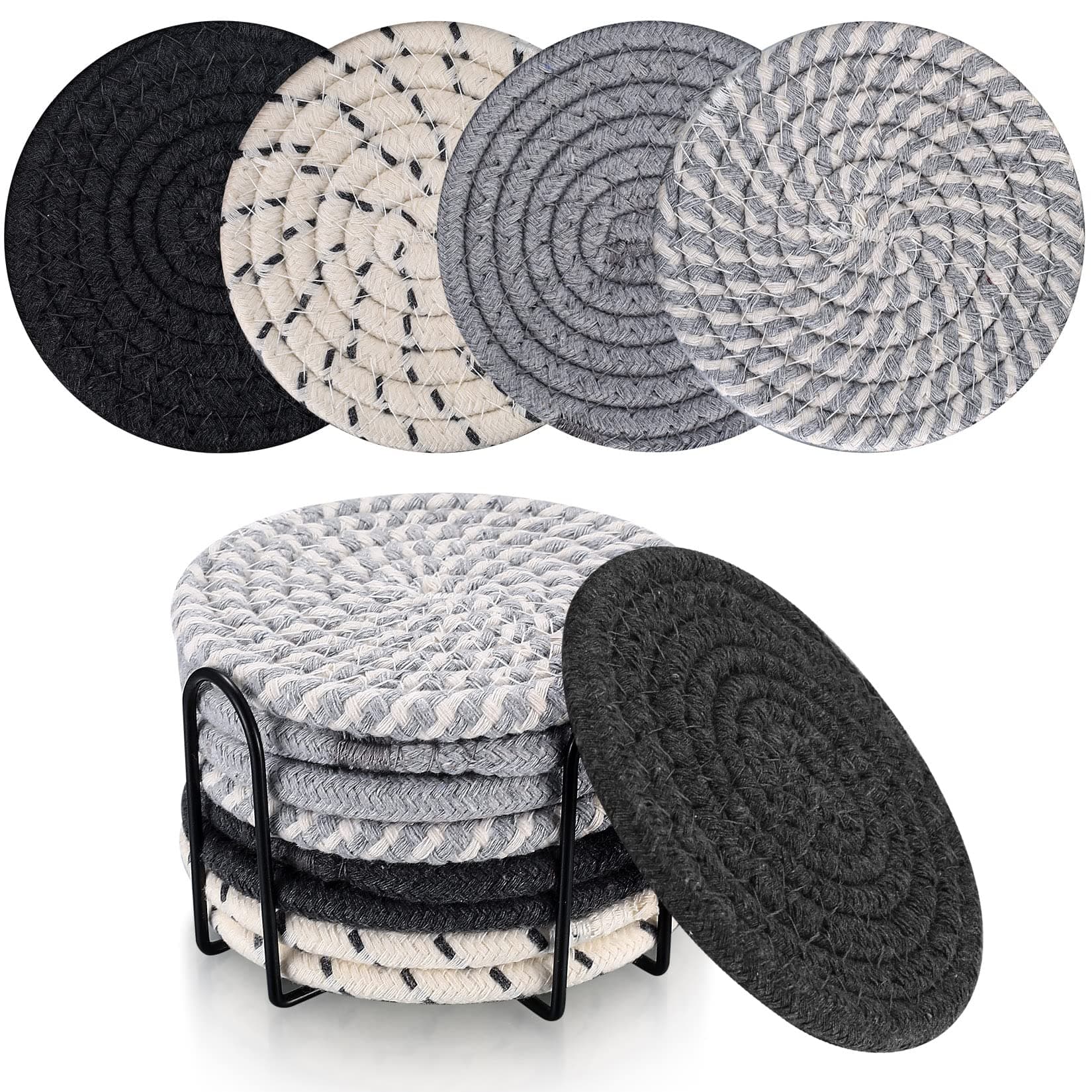8 Pcs Absorbent Coasters for Drinks, Cotton Woven Drink Coaster, Braided Coasters Heat-Resistant for Home Coffee Table Desk Cups Tabletop Protection Coaster
