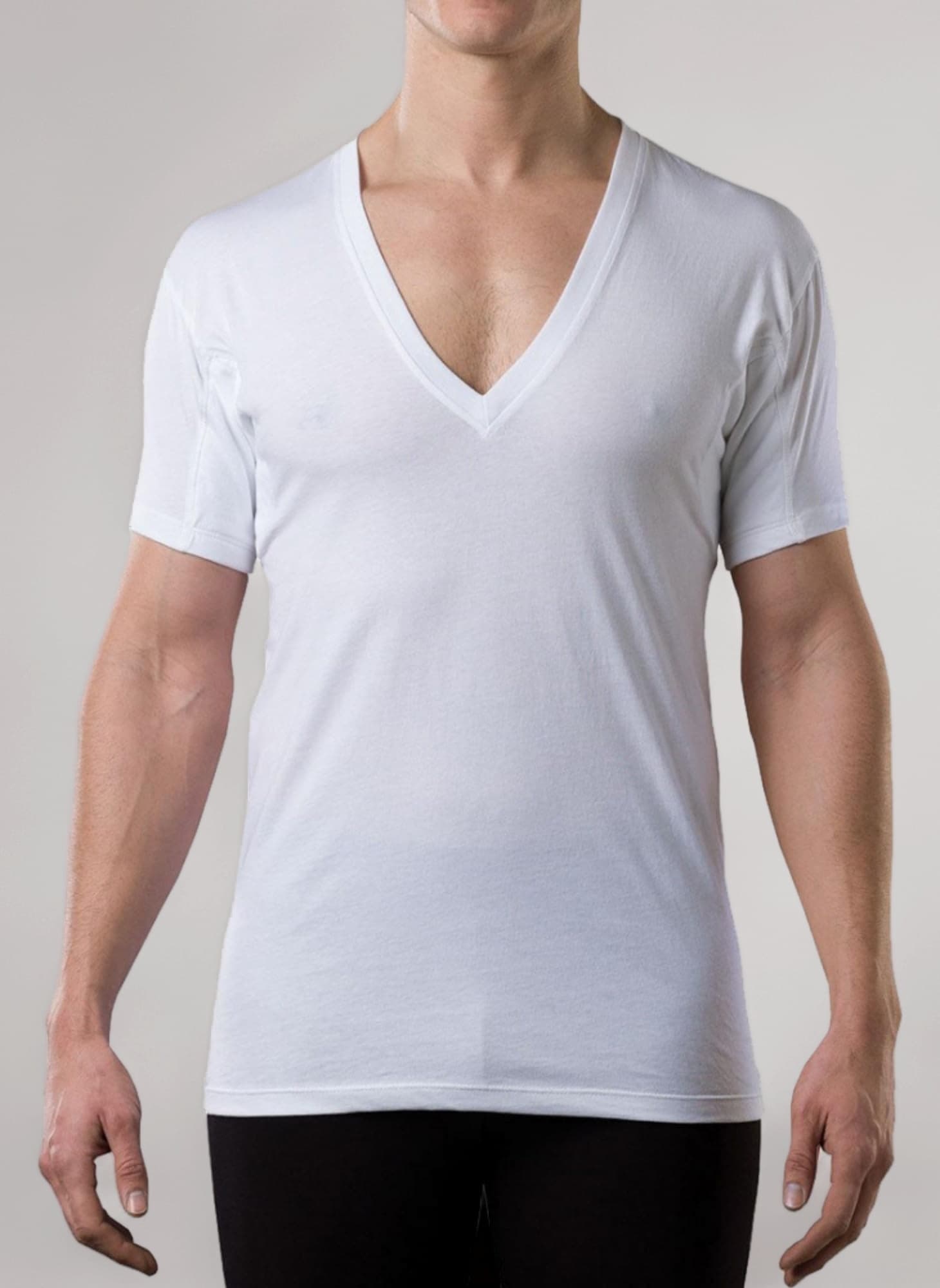 The Thompson Tee Men's Sweatproof Undershirt | Cotton Deep V Neck | Original Fit | with Sweat Pads