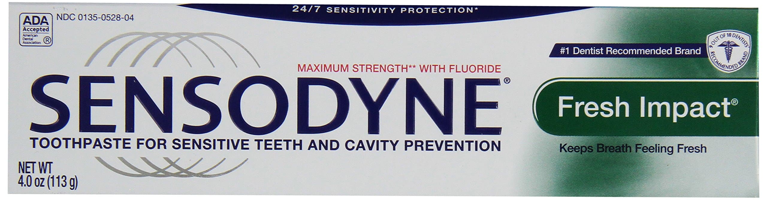 Sensodyne Fresh Impact Toothpaste for Sensitive Teeth and Cavity Protection with Fluoride, Maximum Strength, 4 oz