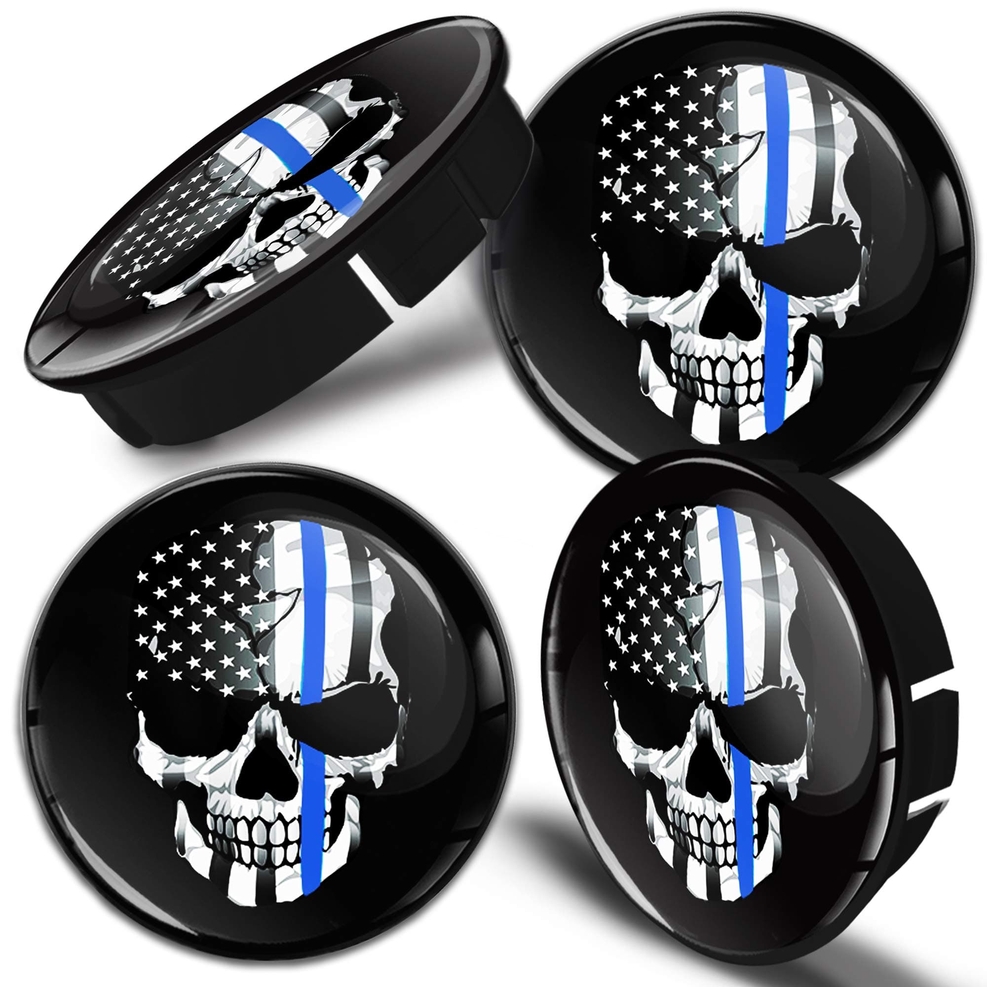 Biomar Labs® 4 x 60mm 3D Universal Wheel Hub Centre Caps USA Flag Thin Blue Line Skull Center Rims C 99